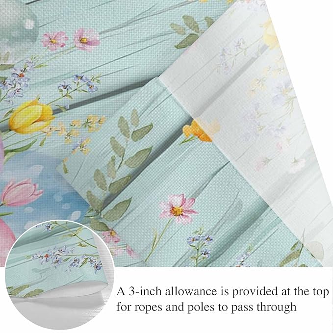 Easter Eggs Banner 4Pcs Indoor Outdoor Hanging Banner Flag Spring Daisy Eucalyptus Leaves Teal Wooden Sign for Fireplace Mantel Decorative Bunting Garland Valance for Shop Door Mantle Decor 7.9"x11.8"