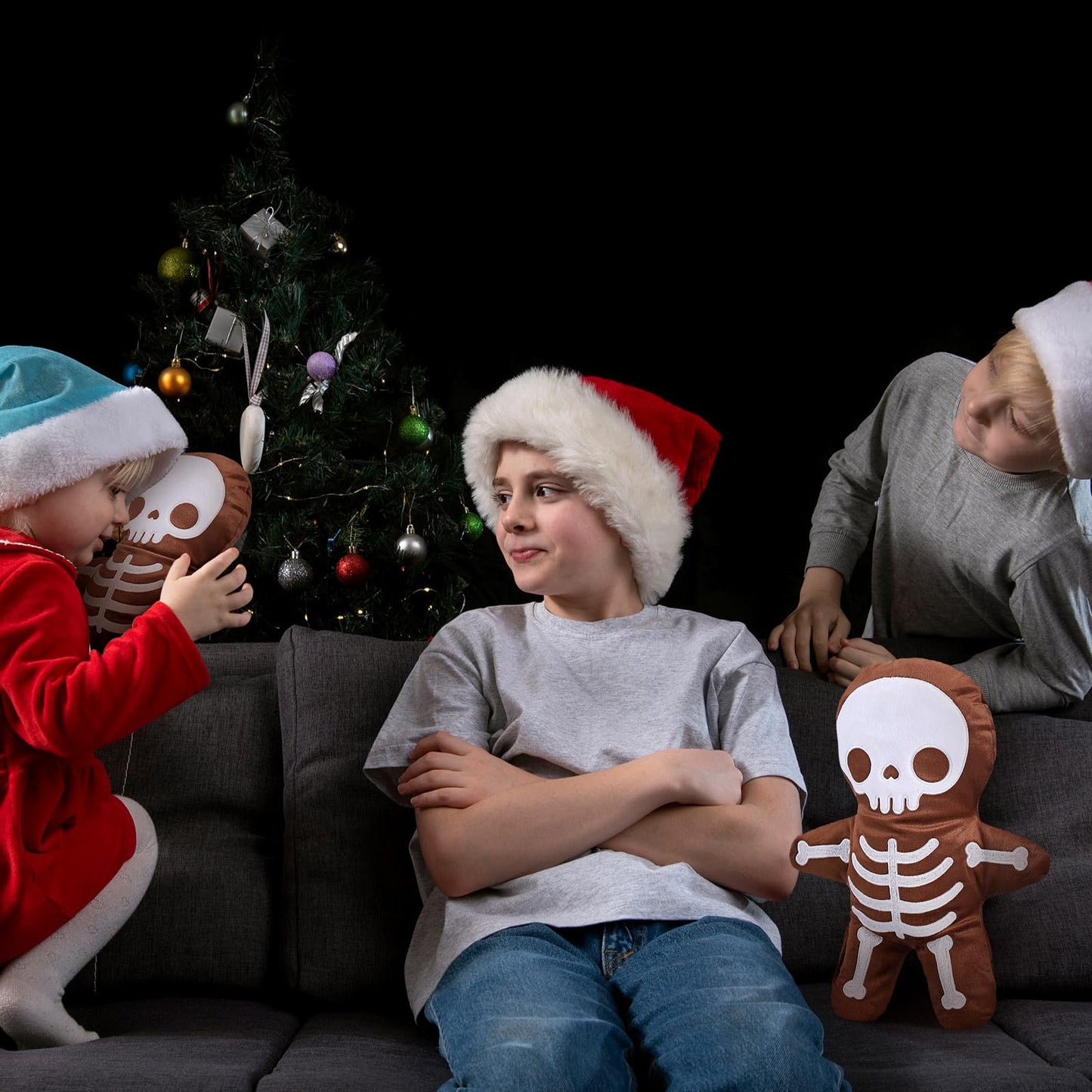 3 Pcs Skeleton Gingerbread Man Gothic Horror Throw Pillows - Creepy Stuffed Plush Spooky Sofa Cushion Decor for Christmas & Halloween