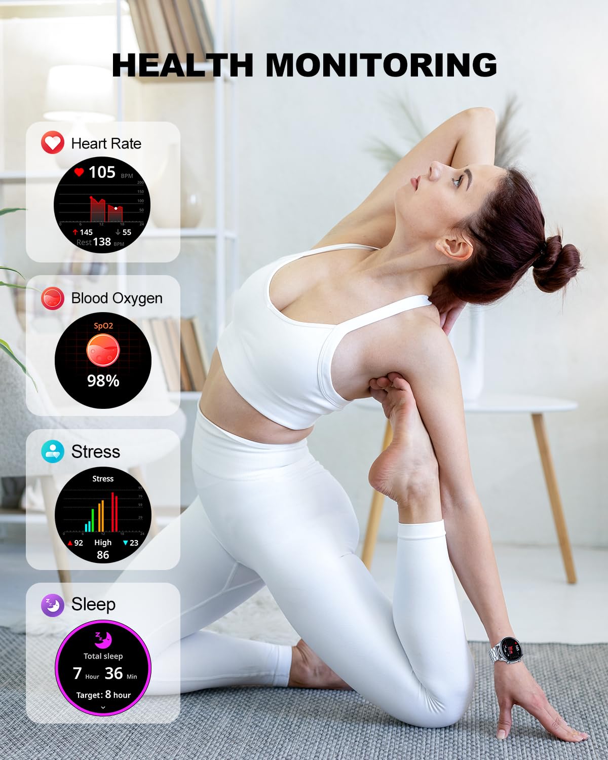 RIVERSONG Smart Watch for Men, 1.43" AMOLED Display with Bluetooth Calling, Heart Rate, Sleep, and SpO2 Monitor, 100+ Sports Modes, for iPhone/Android, Titanium Silver