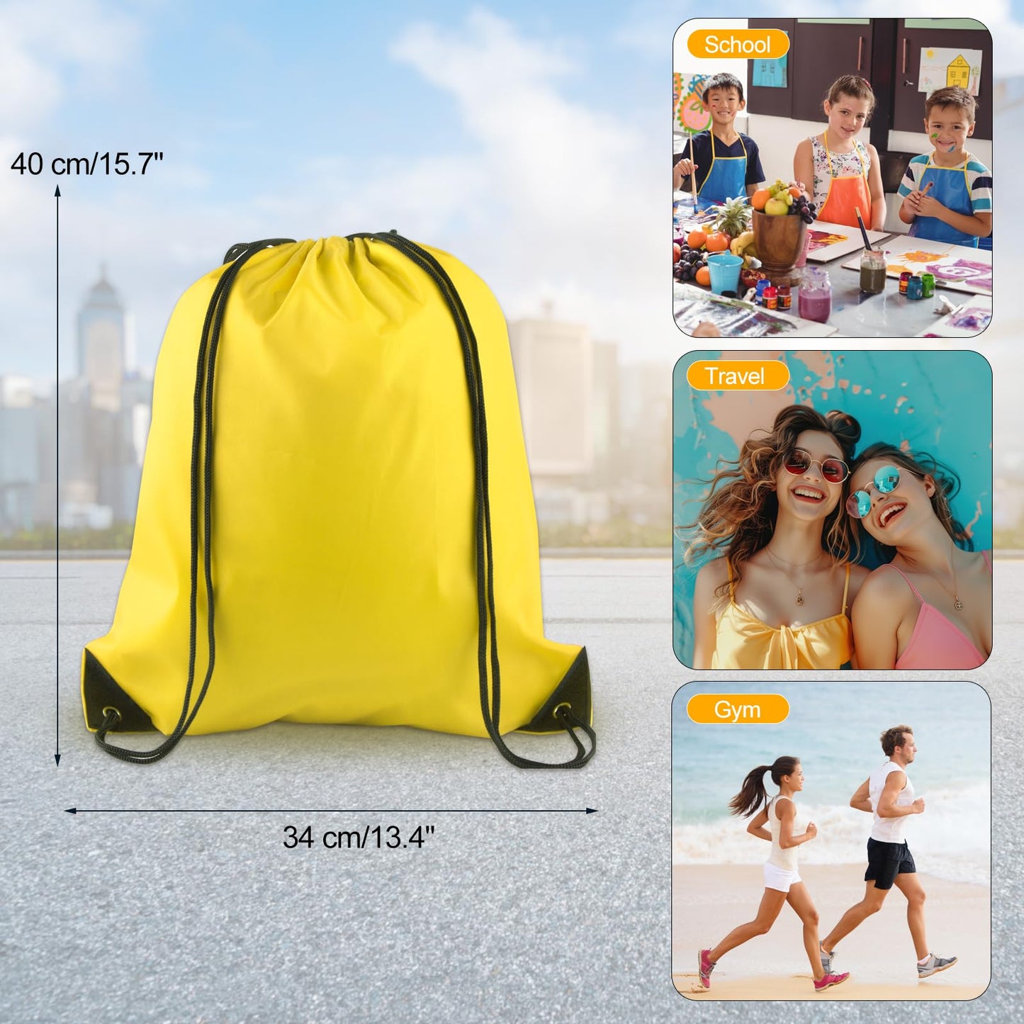 KUUQA 50Pcs Yellow Drawstring Backpacks - Bulk Gym Sports Travel Bags