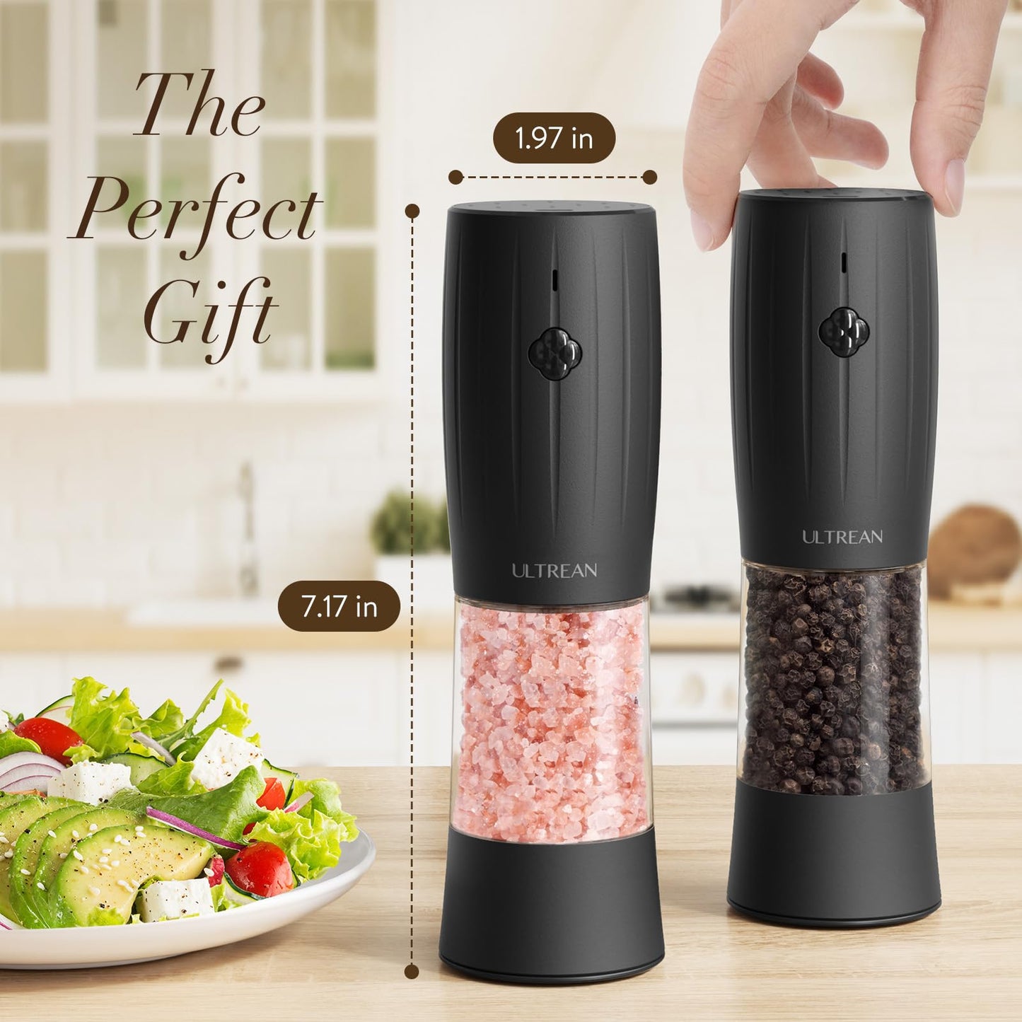 Ultrean Electric Salt and Pepper Grinder Set, USB-C Rechargeable, Salt and Pepper Shakers Spice Mill with 6 Adjustable Coarseness LED Light, Kitchen Appliances for HouseWarming Gifts