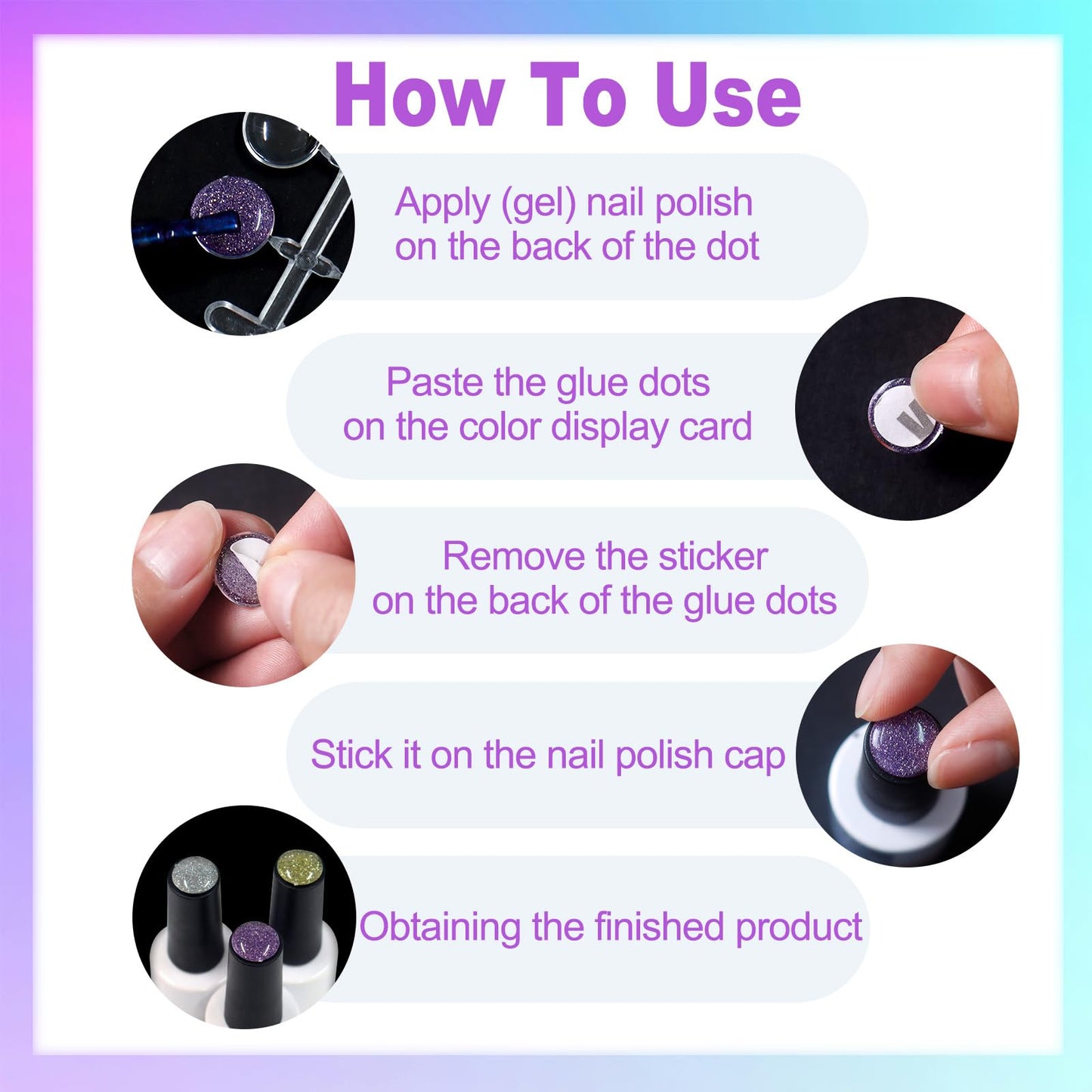 Laza 360pcs Nail Polish Swatch Dots with Adhesive Stickers Box-packed 12mm Clear Round Nail Display Tips Color Sample Tester for Gel Polish