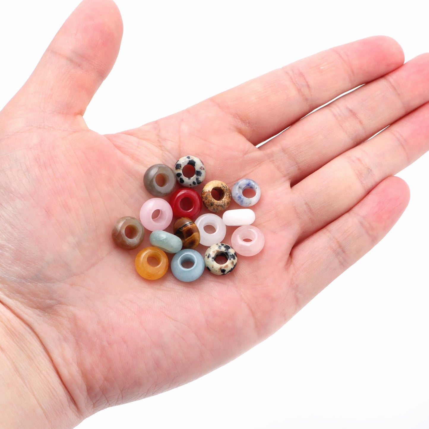 Filluck Large Hole Gemstone Beads for Jewelry Making,Loose Macrame Natural Stone Beads Pack of 15,Multicolor(8 * 14mm)