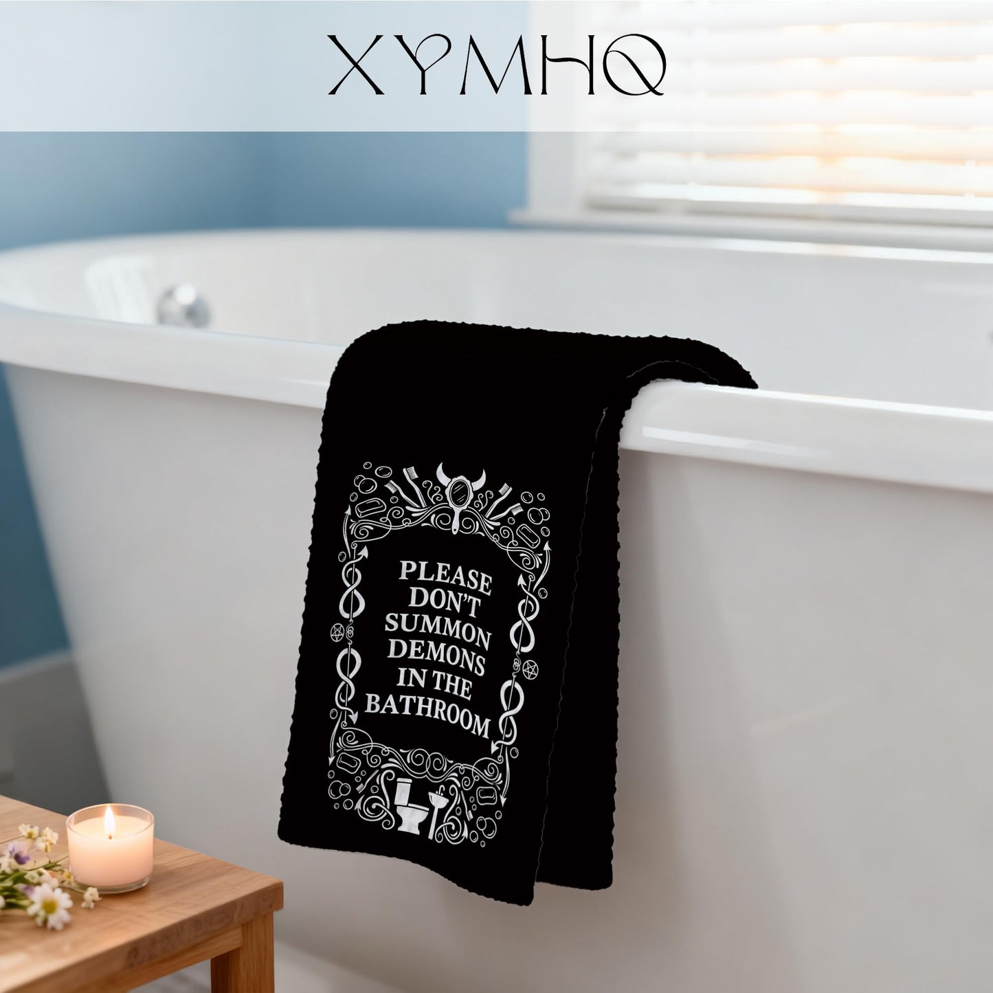 XYMHQ Black Demon Gifts Hand Towel 16x24, Black Demon Decor Gothic Dish Cloth, Please Dont Summon Funny Bathroom Decorative Towels, Spooky Housewarming Gifts for Men.