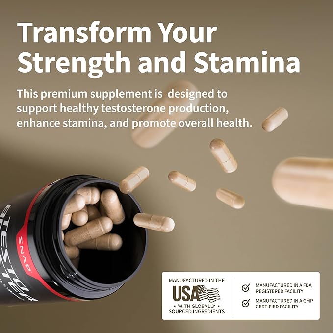 Snap Testosterone Booster for Men - Promotes Muscle Growth, Booster for Men, Enhancing Natural Energy, Stamina and Strength, 90 Capsules