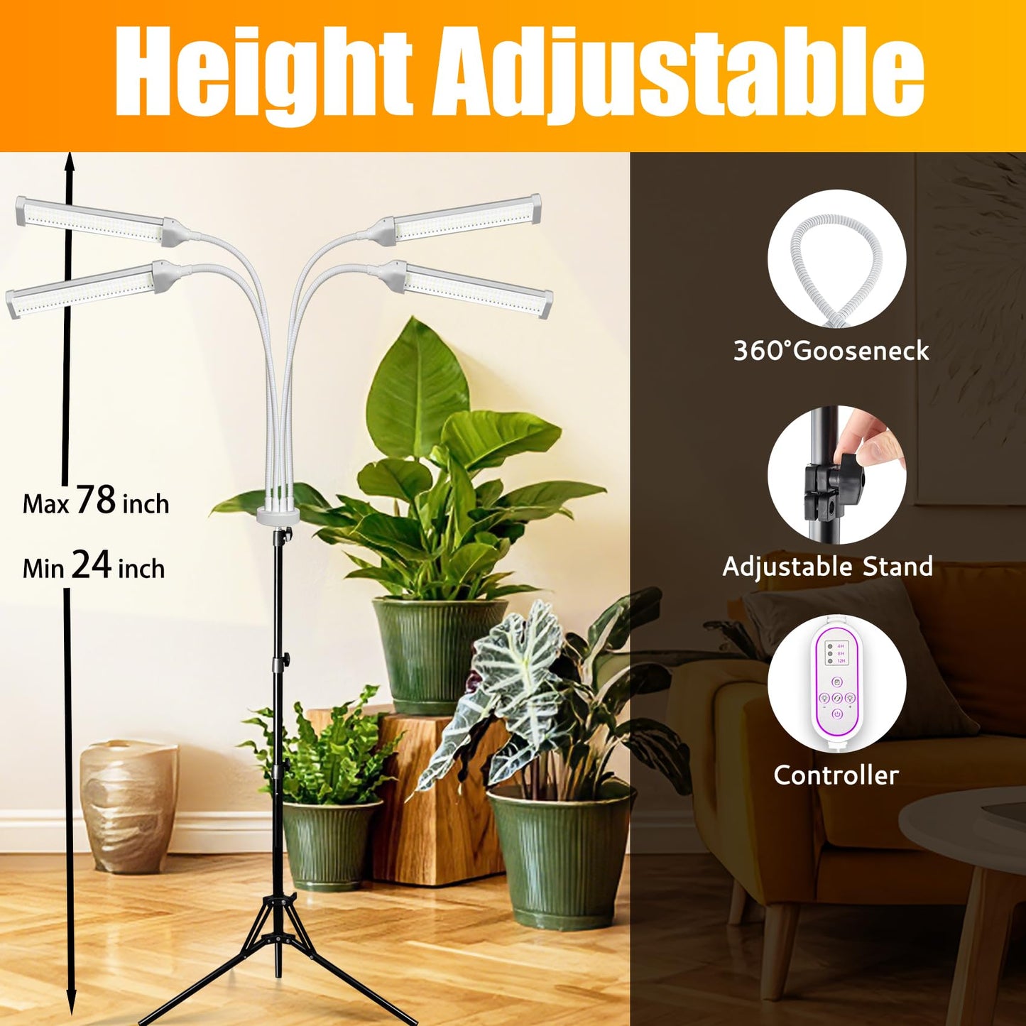 Secefeao 420 LED Grow Lights for Indoor Plants Full Spectrum, LED Plant Light with Stand, Adjustable Height, Plant Grow Lights with Auto 4/8/12/H Timer for Indoor Tall Plants.
