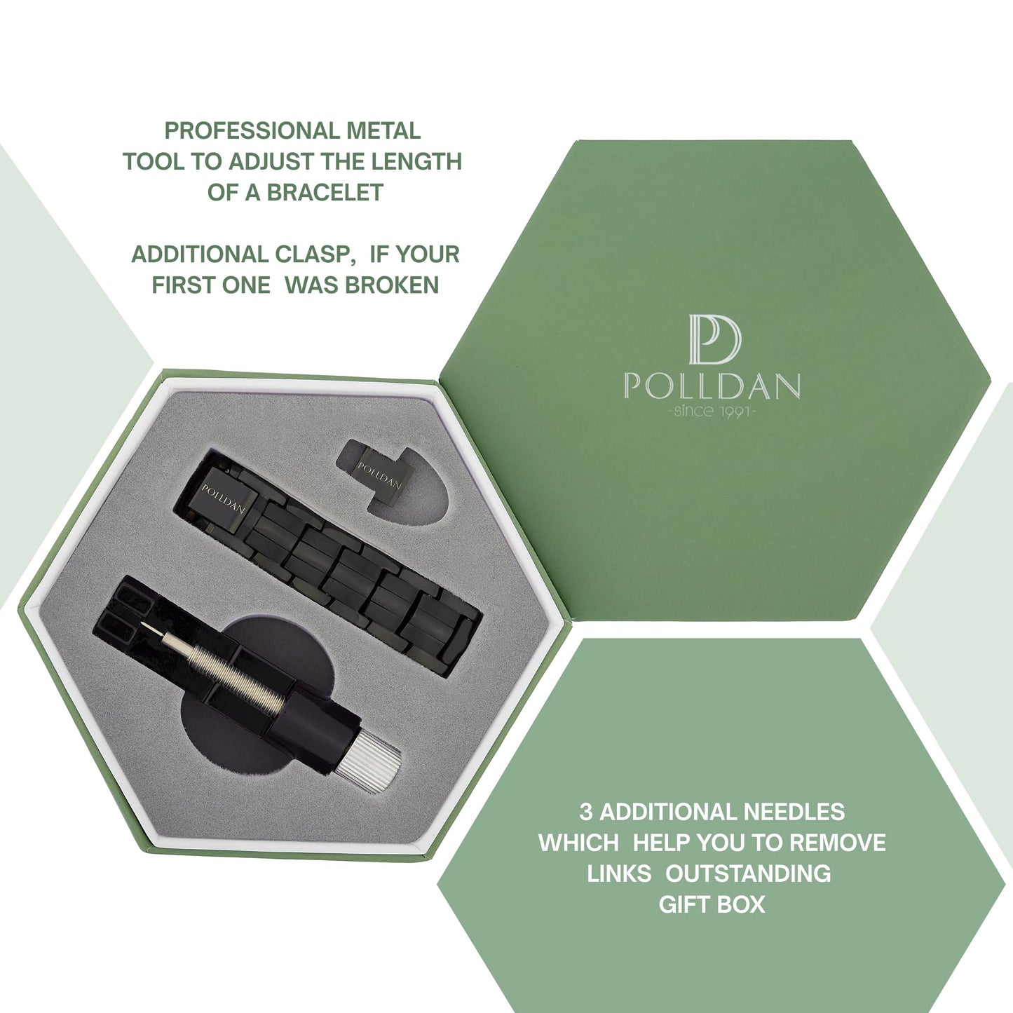 POLLDAN® 3X Power Magnetic Bracelets For Men | 6200 Gauss Strength Mens Titanium Bracelet with Fold-Over Clasp, Adjustable Length, Gift Box, Sizing Tool | Innovative Magnets Alloy - Patent (2X Black)