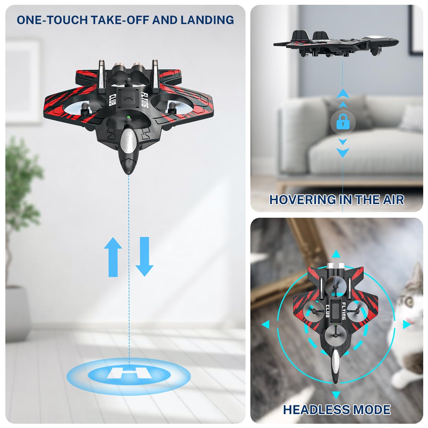 RC Plane - RC Airplane Fighter, Foam Remote Control Airplanes, RC Plane Fighter Jet with Auto Hover, Headless Mode 3D Flip Colorful LED Lights & 3 Batteries
