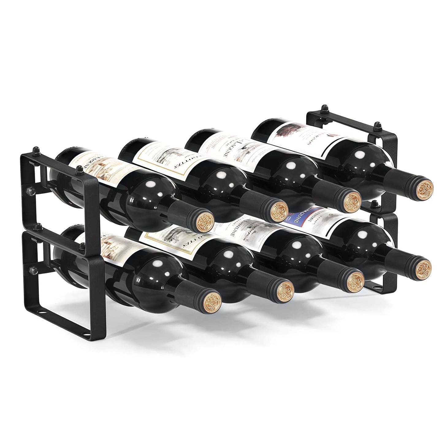 ICOHOT Stackable Wine Rack Countertop, Sturdy Wine Bottle Holder Freestanding for Cabinet, 2 Tier Small Tabletop Wine Holder Stand for Pantry Bar, Wire Wine Bottle Rack Metal Wine Storage Organizers