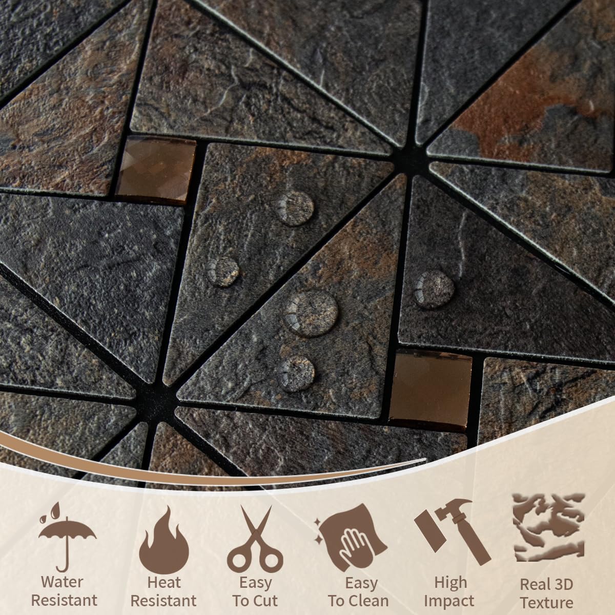 DICOFUN 10-Sheet Rustic Slate Look Peel and Stick Backsplash Tile, Mixed Glass Self-Adhesive Mosaic Tiles, Stainless Steel Stick on Wall Tiles for Kitchen and Bathroom Backspalsh, Mirror Decor