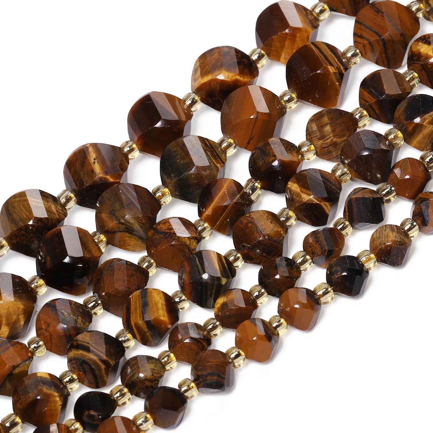 Yochus 42pcs Natural Tiger's Eyes Stone Beads for Bracelet，2strands 6mm Facted Twist Loose Gemstone Beads for Jewelry Making DIY Craft Necklace Earring