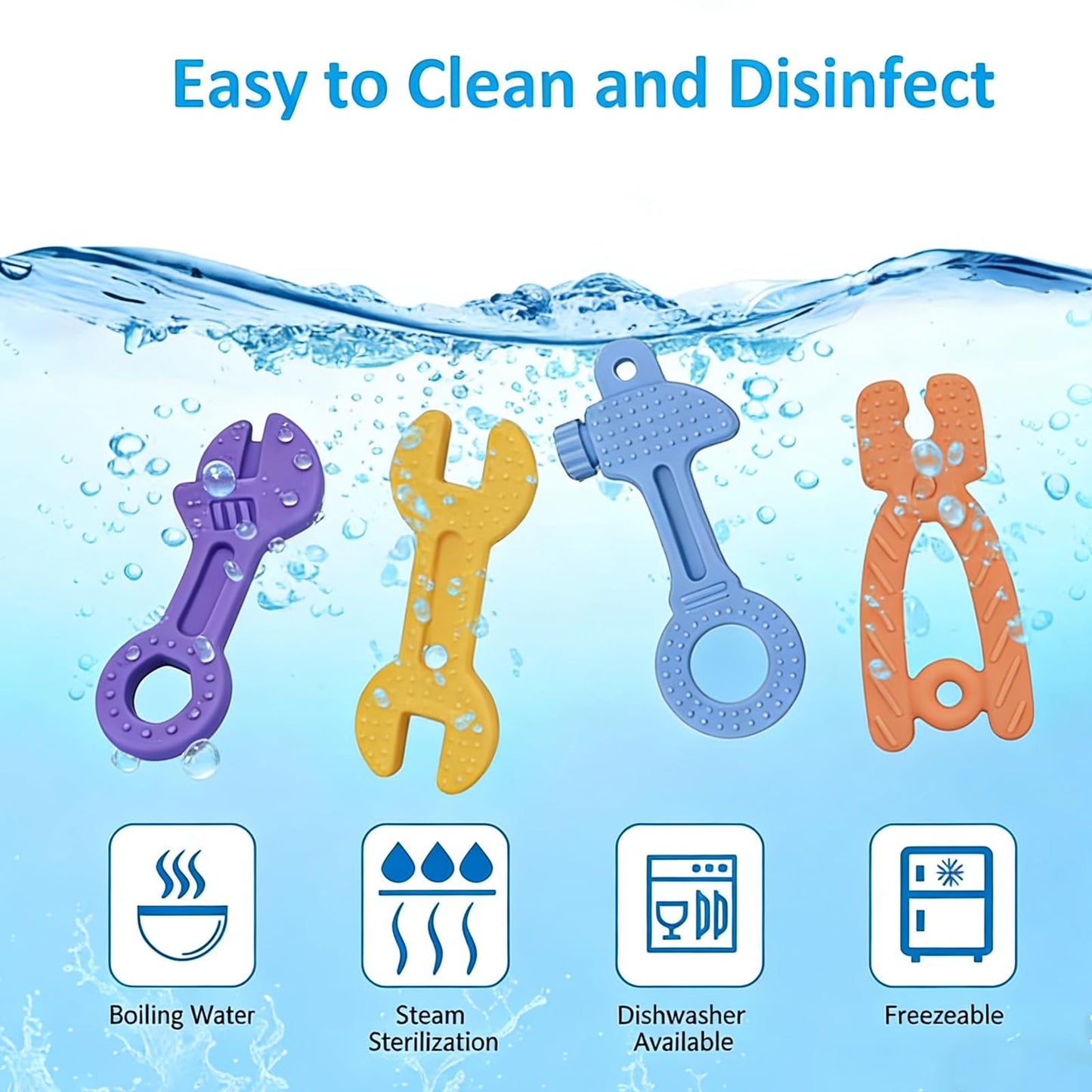 Haili Baby Teething Toys, Baby Teethers for 3-6months, Freezer BPA Free Silicone Teethers for Babies, Hammer Wrench Spanner Pliers Shape Teether Baby Chew Toys