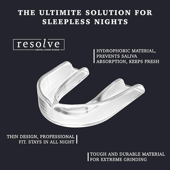 Resolve Night Guard - Custom-Fit Professional Mouth Guard for Nighttime Teeth Grinding and Clenching, Relieve Tooth Pain at Night with 2-Pack Night Guard (Clear)