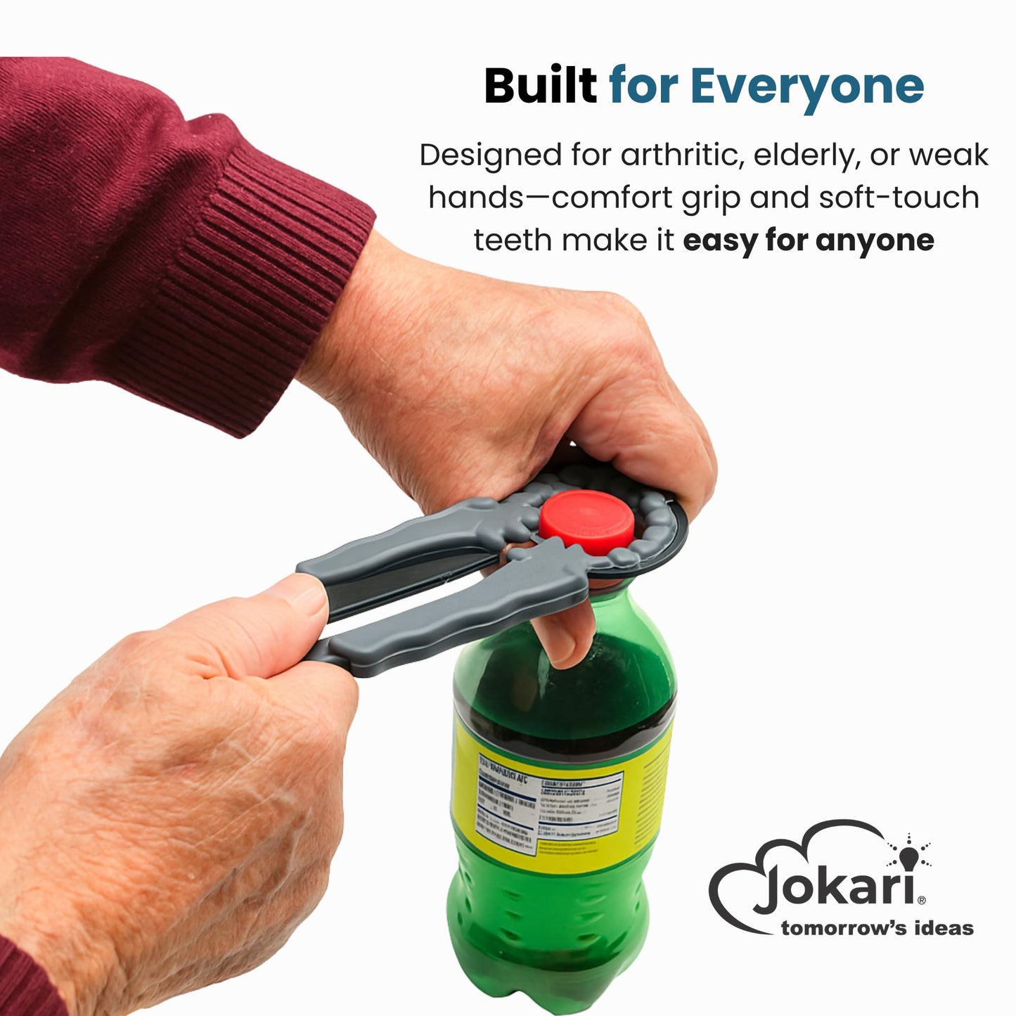 Jokari 3-Pack Multi Bottle Opener – Jar Lid Opener, Can Tab Lifter, Twist Cap Gripper – Ergonomic Kitchen Tool for Weak Hands or Arthritis – Opens Soda, Beer, Nail Polish, and More