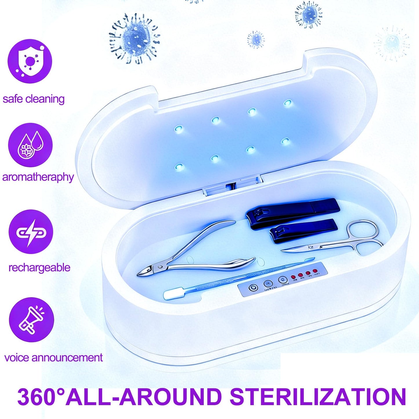 Multifunctional Cleaning Box, ALLGLAM Portable USB Cleaning Box for Nail Manicure Make Up Tools,Jewelry,Tattoo Supplies Cleaning