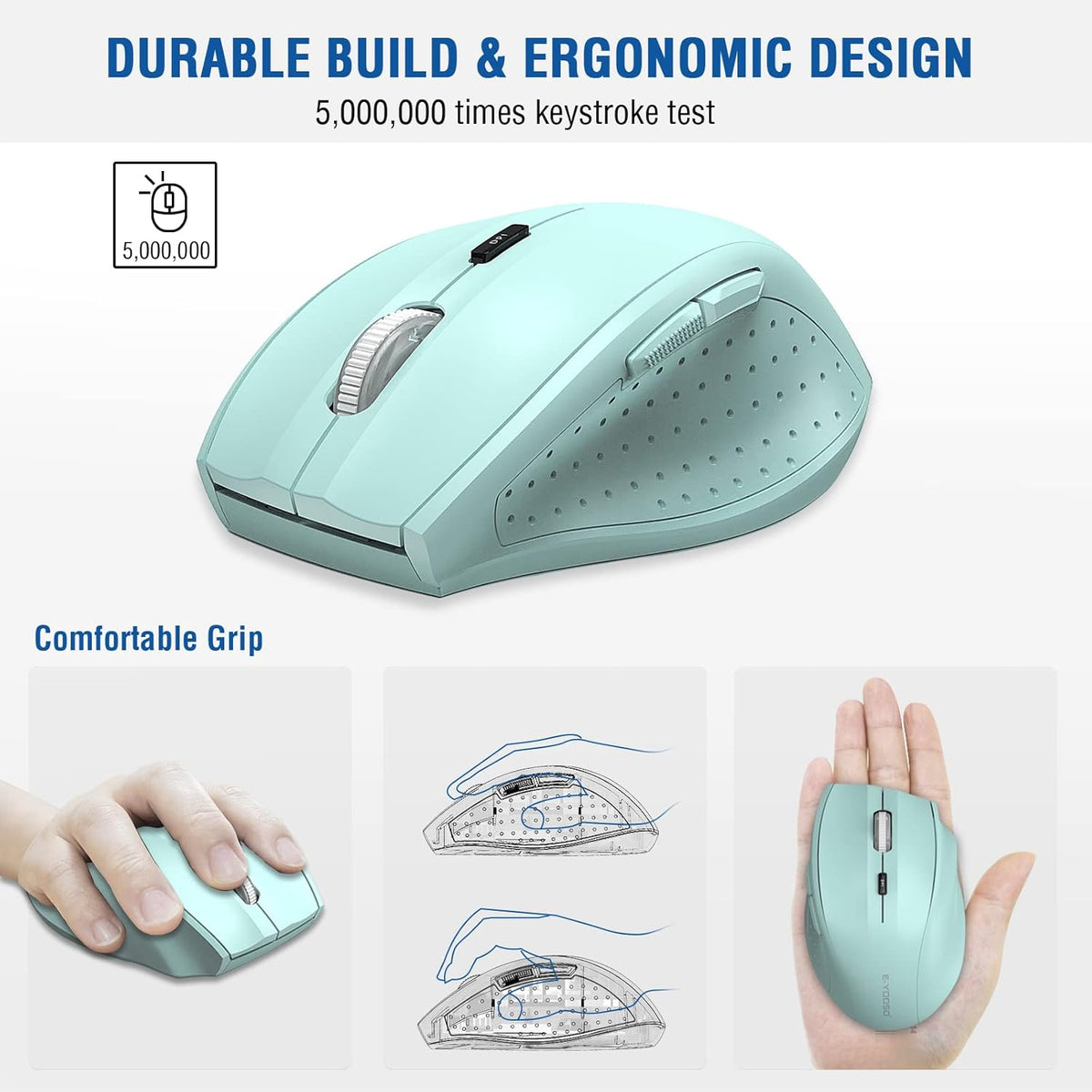 E-YOOSO Wireless Mouse for Laptop, Portable Optical Computer Mouse, 6 Buttons, Cordless 2.4GHz with USB Receiver, 5-Level 4800 DPI, 18 Months Battery Life for PC Chromebook Windows Mac