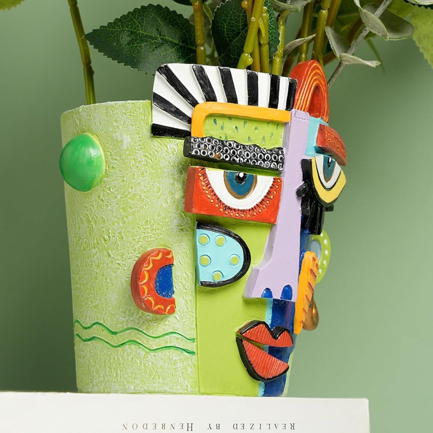 BJVF Mint Green Abstract Face Planter Pot/Picasso Flower Pot, Unique Head Planters for Indoor Plants, Abstract Face Decor, Picasso Pots for Home Decor (Large)