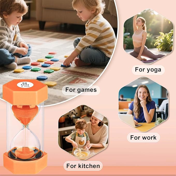 30 Minute Hourglass Sand Timer, Unbreakable Hexagon Sand Clock 30 Min, Reloj De Arena 30 Minutos,Plastic Colorful Hour Glass Sandglass for Classroom Games(Orange)