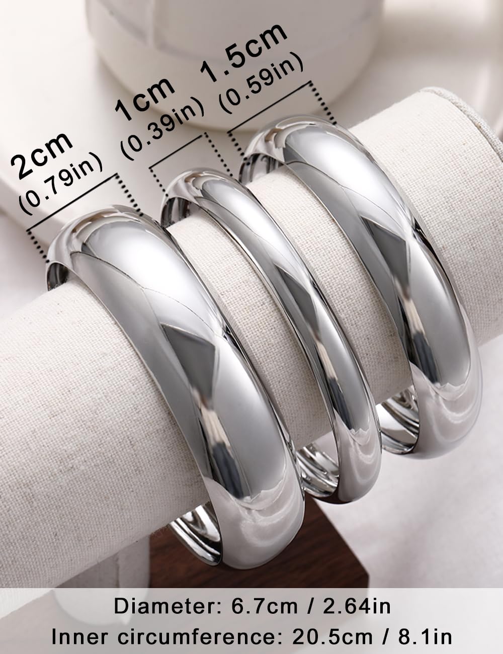 Chunky Gold Bangle Bracelets for Women, Dainty 14k Gold Plated Big Stackable Bangles Set, Trendy Statement Cuff Bracelet Stack Fashion Jewelry Gifts (3 Thick silver bangles)