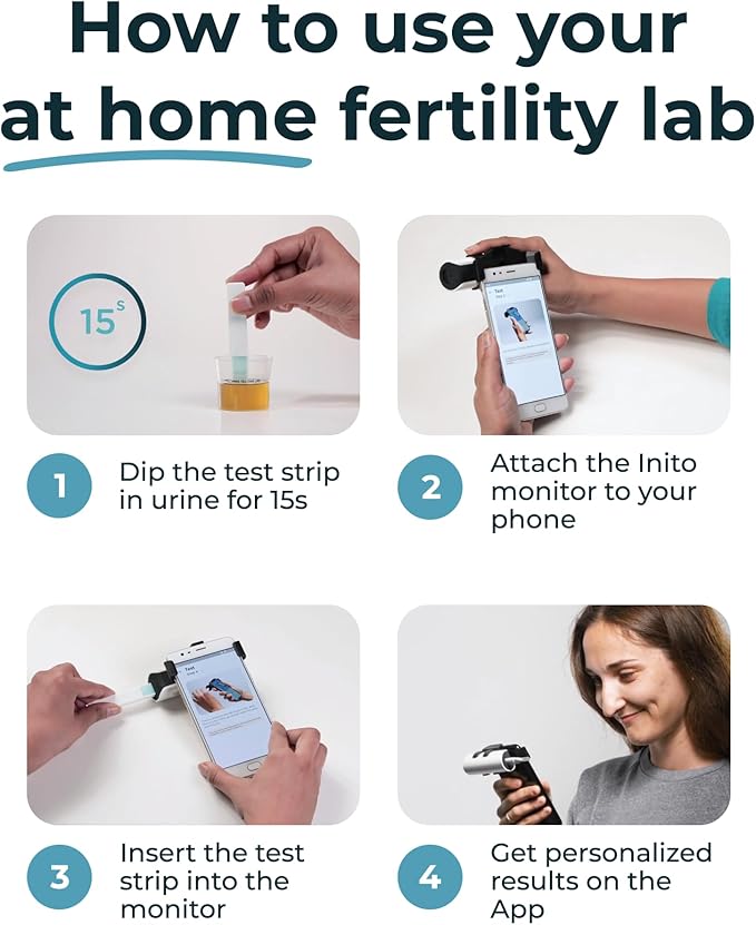 Inito Fertility Monitor & Hormone Tracker for Women | Estrogen, LH, PdG (Urine Metabolite of progesterone), FSH | Track and Confirm Ovulation | Includes 15 Test Strips (iPhone Xs Max / 11 Pro Max)