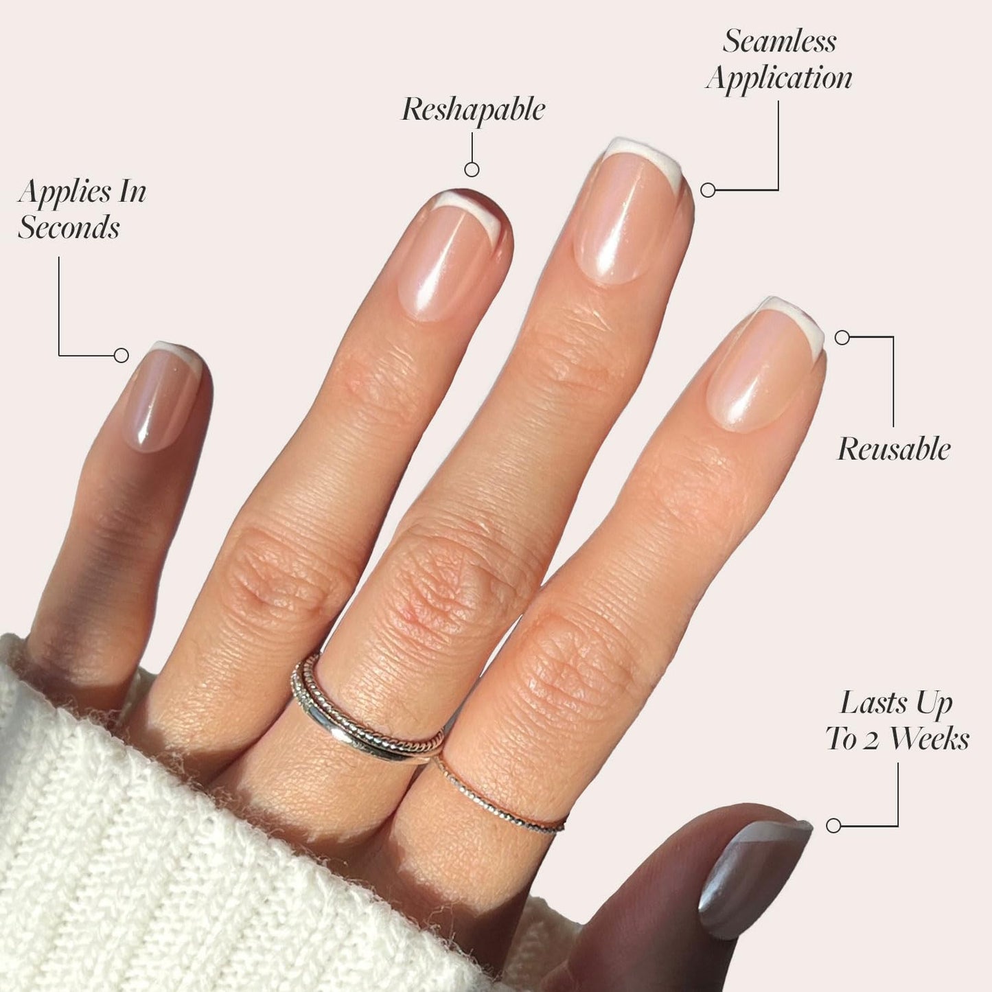 Glamnetic Press-On Nails Bundle - Pearlfect & La Perle | 2 Glazed French Tips in Short Oval and Short Squoval | Durable, Salon-Quality Nail Kits