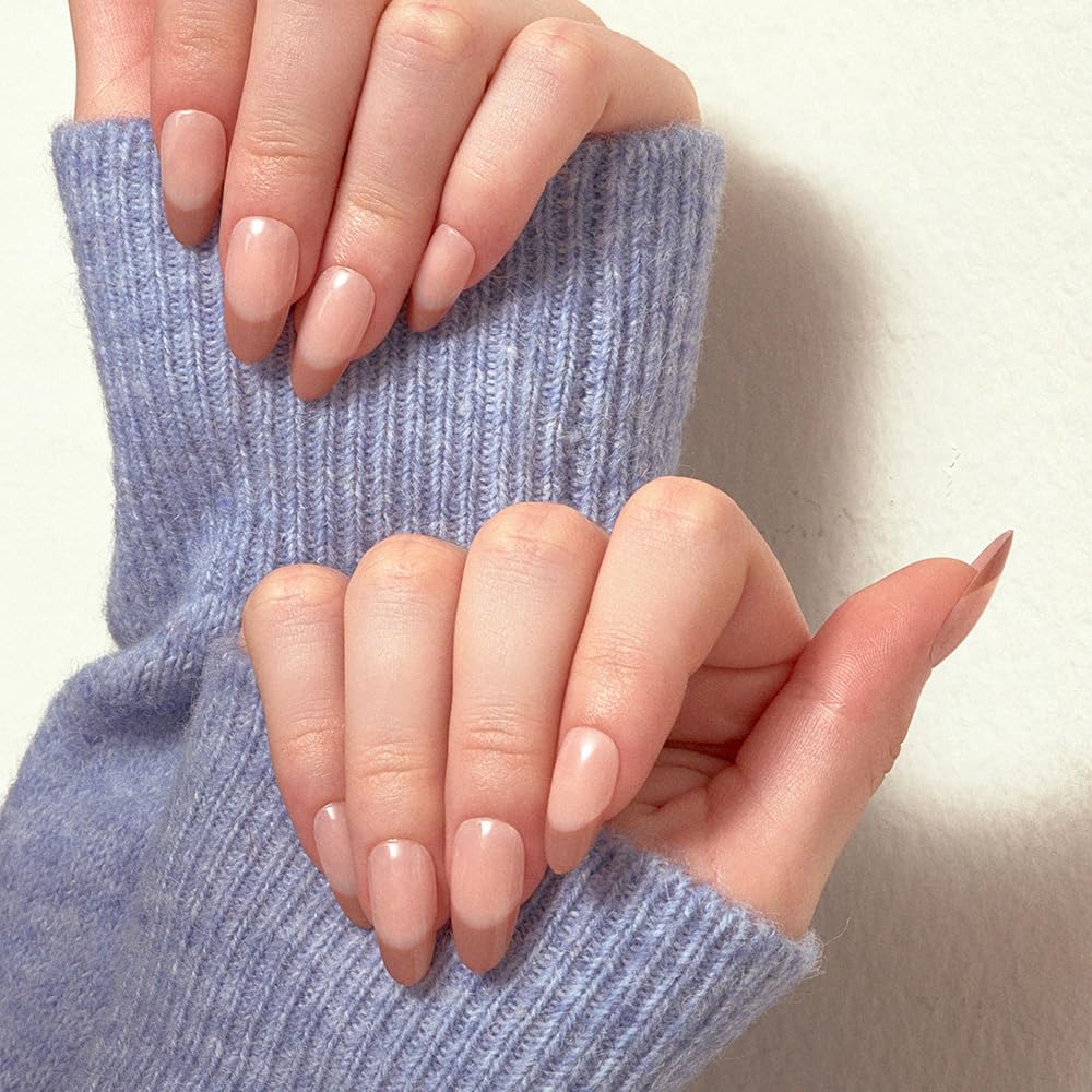 MUZMAK Reusable Press on Nails Long Medium Short 36Pcs Pink Fake Nails with Designs Red french tip Cute Gel (Cafe Latte (Almond))