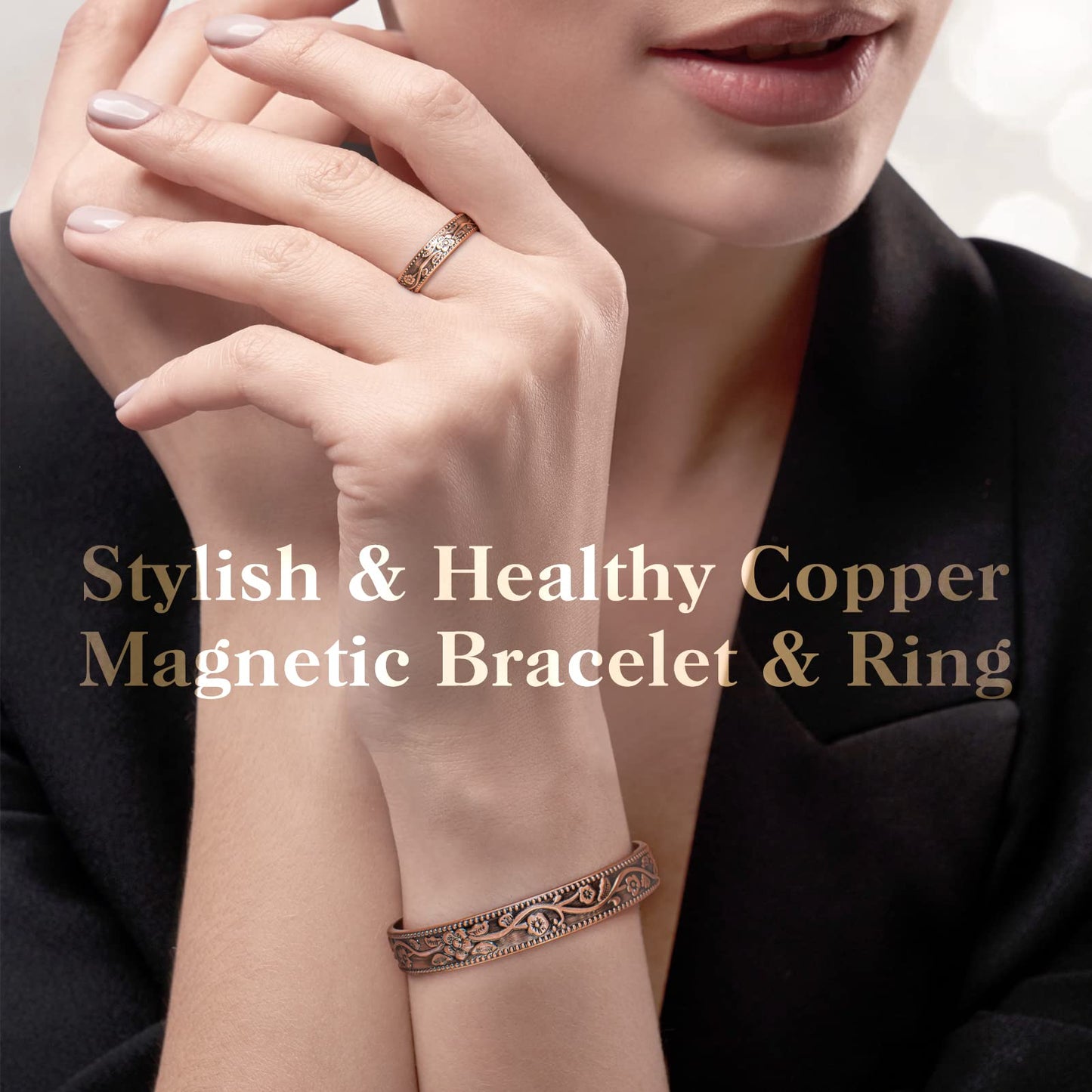 Lymphatic Drainage Ring & Copper Bracelet for Women, Magnetic Lymph Detox Ring and Magnetic Copper Bracelet, 100% Solid Pure Copper Jewelry Gift