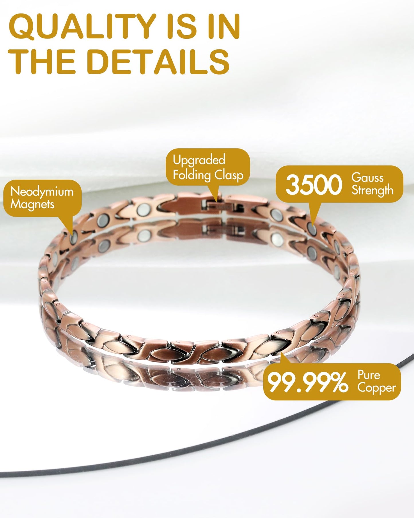 Feraco 99.99% Pure Copper Magnetic Anklets for Women - X Shape, Rose Gold