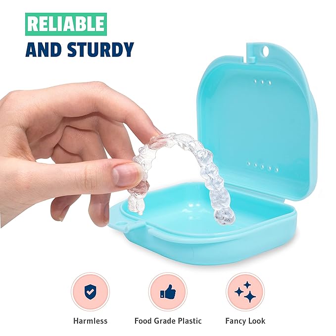 Retainer Case - Pack of 2 - Odorless Mouth Guard Case-Retainer Holder-Ventilated, Durable & Hygienic Night Guard Cases for Carrying and Protecting Braces, Partial Dentures & Aligners-3.14 x 3.14 x 1.1