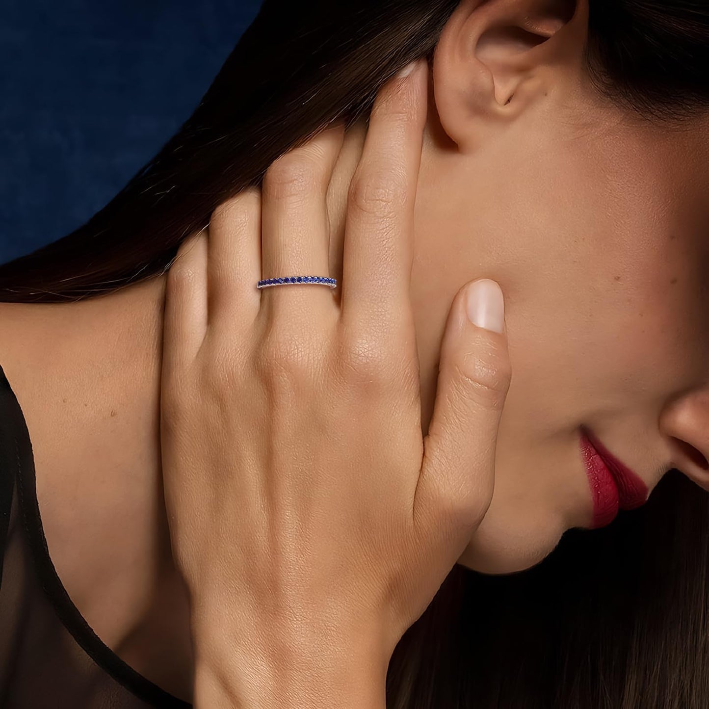 AGRULE 0.4 Cttw Sapphire Rings for Women Men Classic Silver Wedding Band with Gemstone Sterling Silver Half Eternity Band Rings Blue Stone Saphire Ring, Size 7