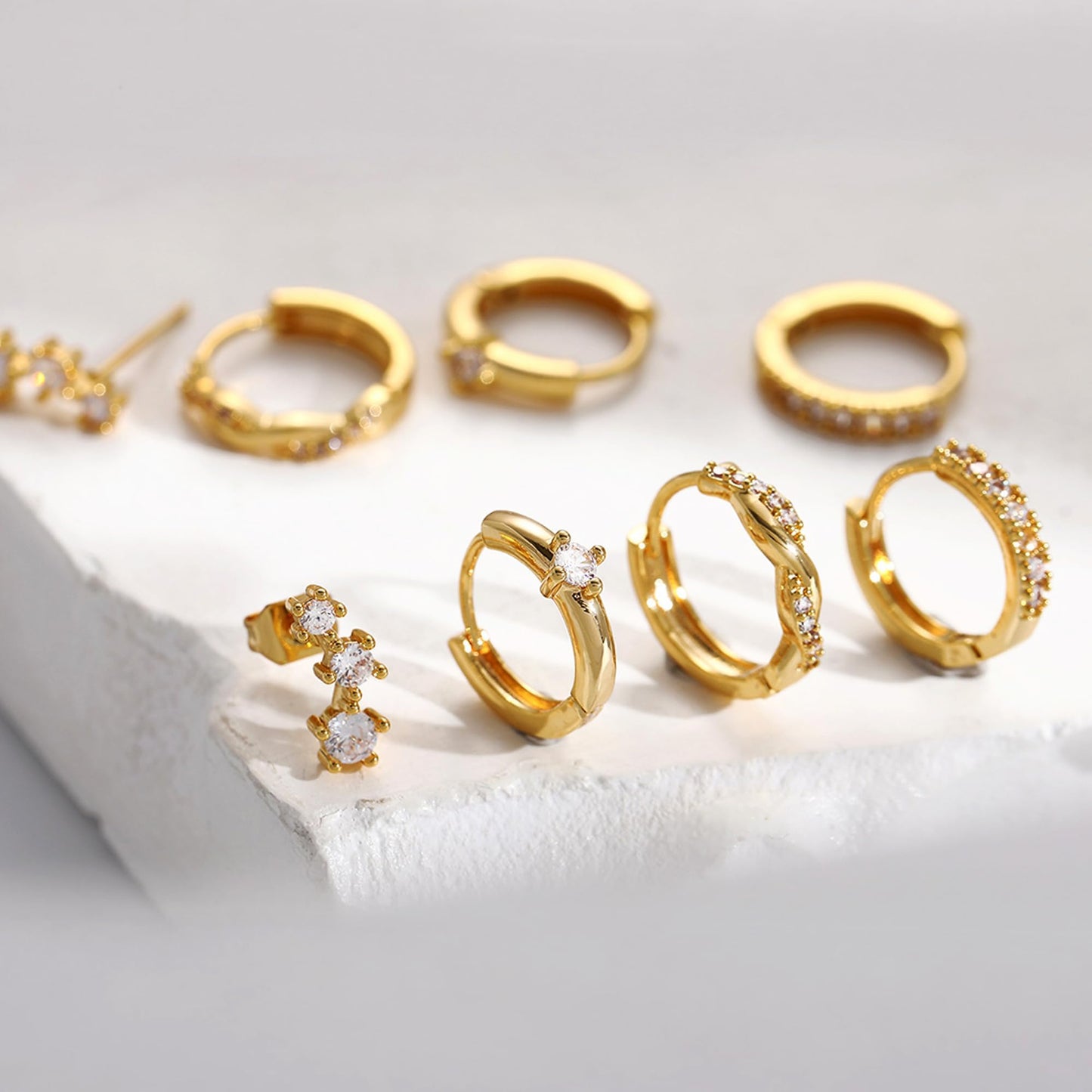 Gold Stud Earrings for Women, 6 Pairs 14K Hypoallergenic Cartilage Earrings for Multiple Piercing, Dainty Small Stackable Gold Hoop Earrings Set