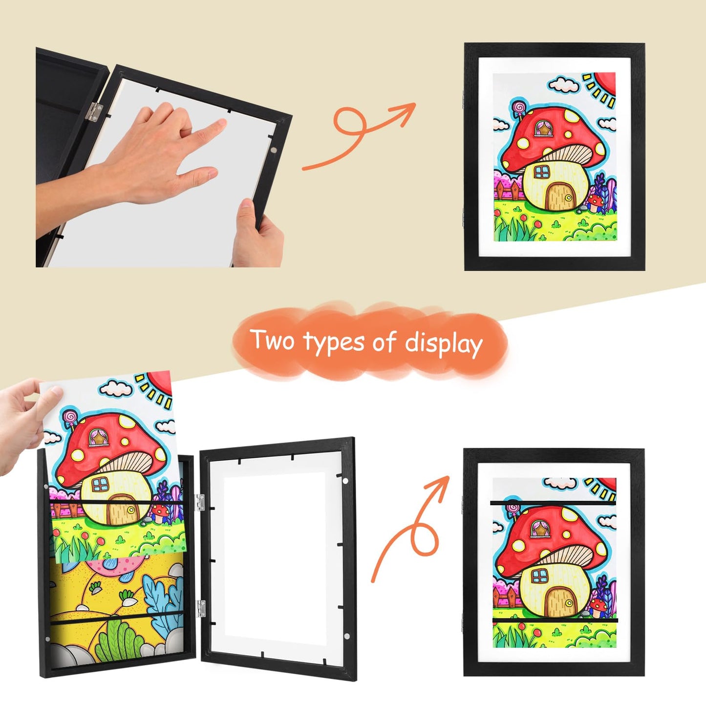 PECULA 2 Packs Kids Art Frame, 8.5x11 Front Opening Kids Artwork Frames Changeable, Holds 100 Drawings Artwork Frames for Kids Art, 3D Picture, Craft Storage, Hanging Wall Decor(Black)