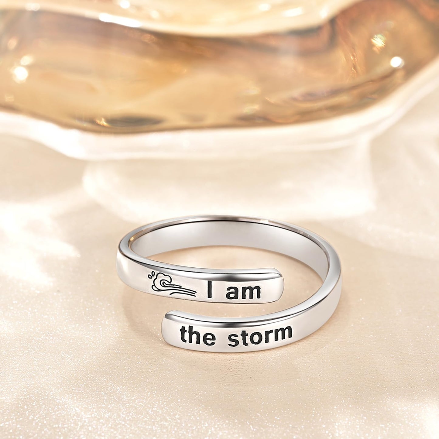 925 Sterling Silver Inspirational Jewelry Adjustable Wrap Open Ring Encouragement Gift for Women(I am the storm 3)