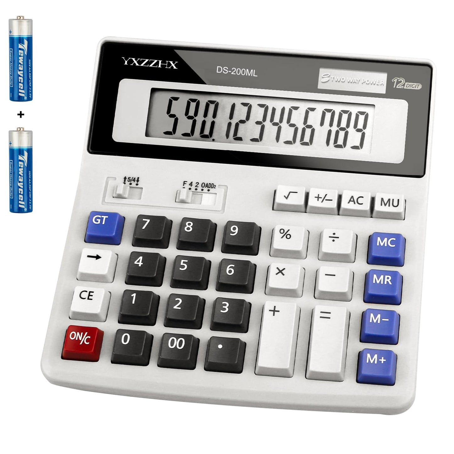 Desk Calculator 12 Digit Extra Large 4.3-Inch LCD Display, Two Way Power Battery and Solar Calculators Desktop, Big Buttons Easy to Press Used as Office Calculators for Desk White