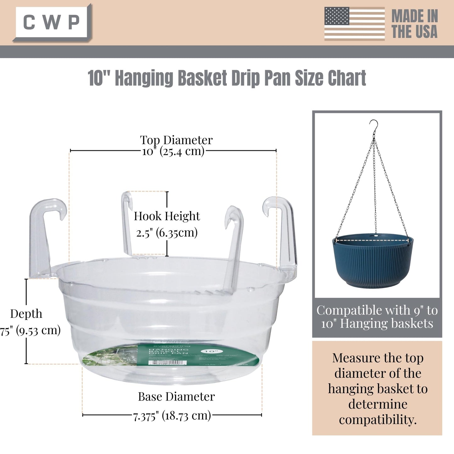 Curtis Wagner 10" Clear Hanging Basket Drip Pan Saucer (15-Pack)