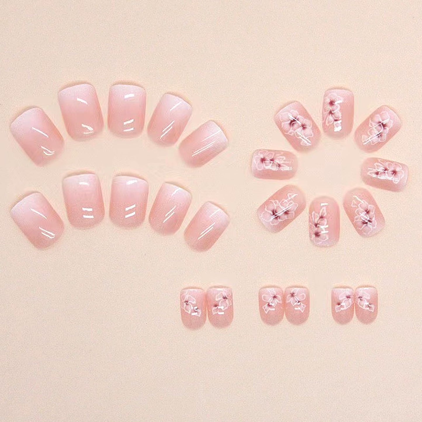 WAFOLOZE Nail Press ons,White Ombre Short Square Press on Nails Fake/False Nail with Flower Press ons Designs Gloss Acrylic Artificial Stick on Nails for Women 24Pcs