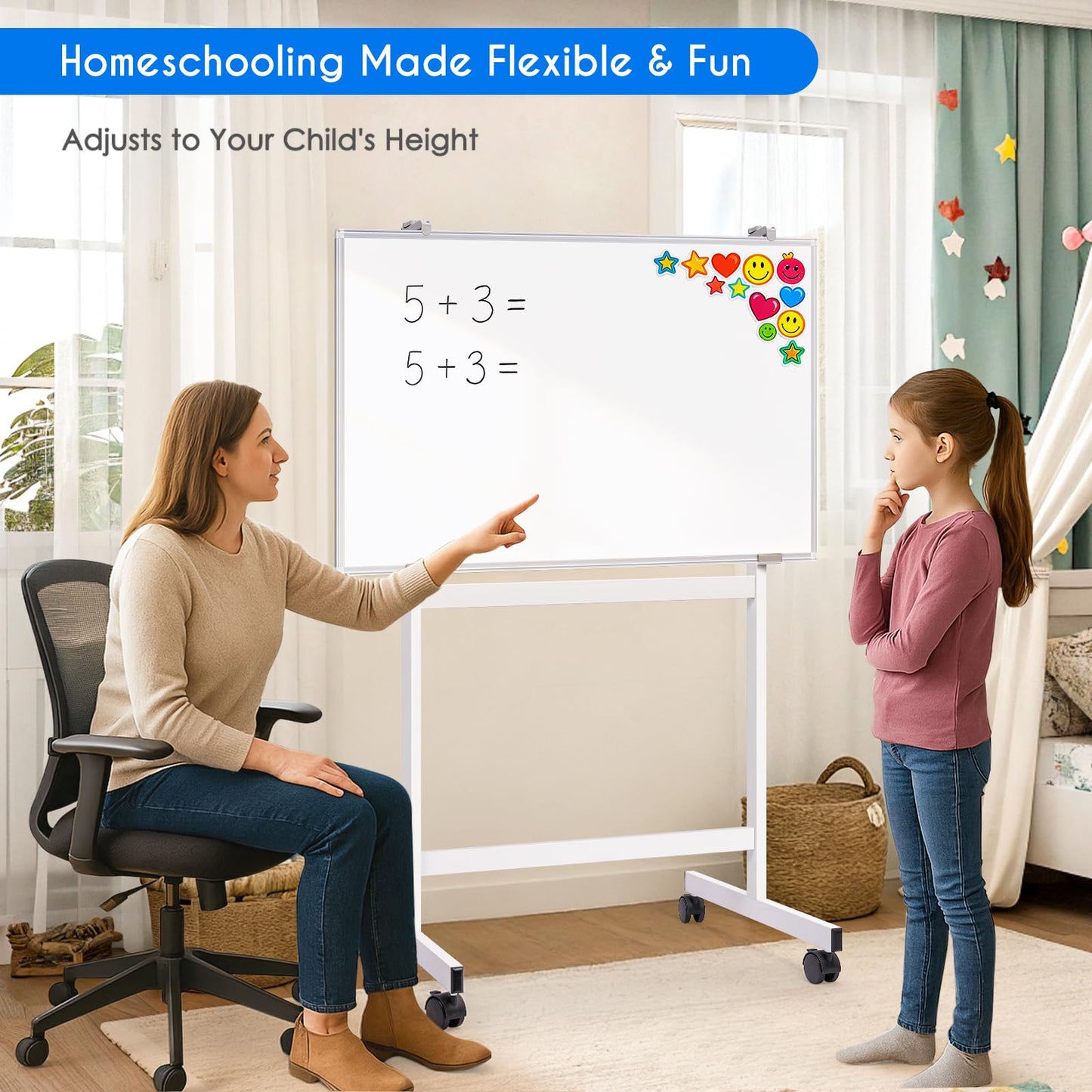 Maxtek Mobile Whiteboard Stand with Wheels, Height Adjustable No Drill Needed Dry Erase Board Easel Stand for Classroom, Office, Home & School, Whiteboard Stand Only