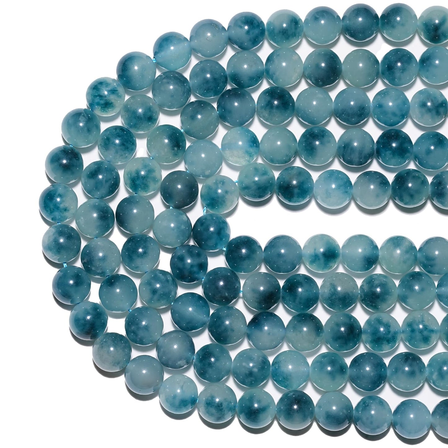 10mm Natural Aqua Blue Chalcedony Gemstone Beads Polished Round Smooth Stone Beads for Bracelets Jewelry Making 15inch Loose Beads