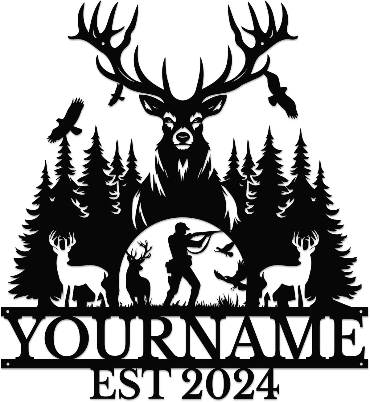 Personalized Deer Forest Name metal Signs,Custom Shed Metal Wall Decor,Black Deer Metal Wall Art Decor,Deer Home Metal Signs Plaques,Outdoor wall Decorative Signage (Style D)
