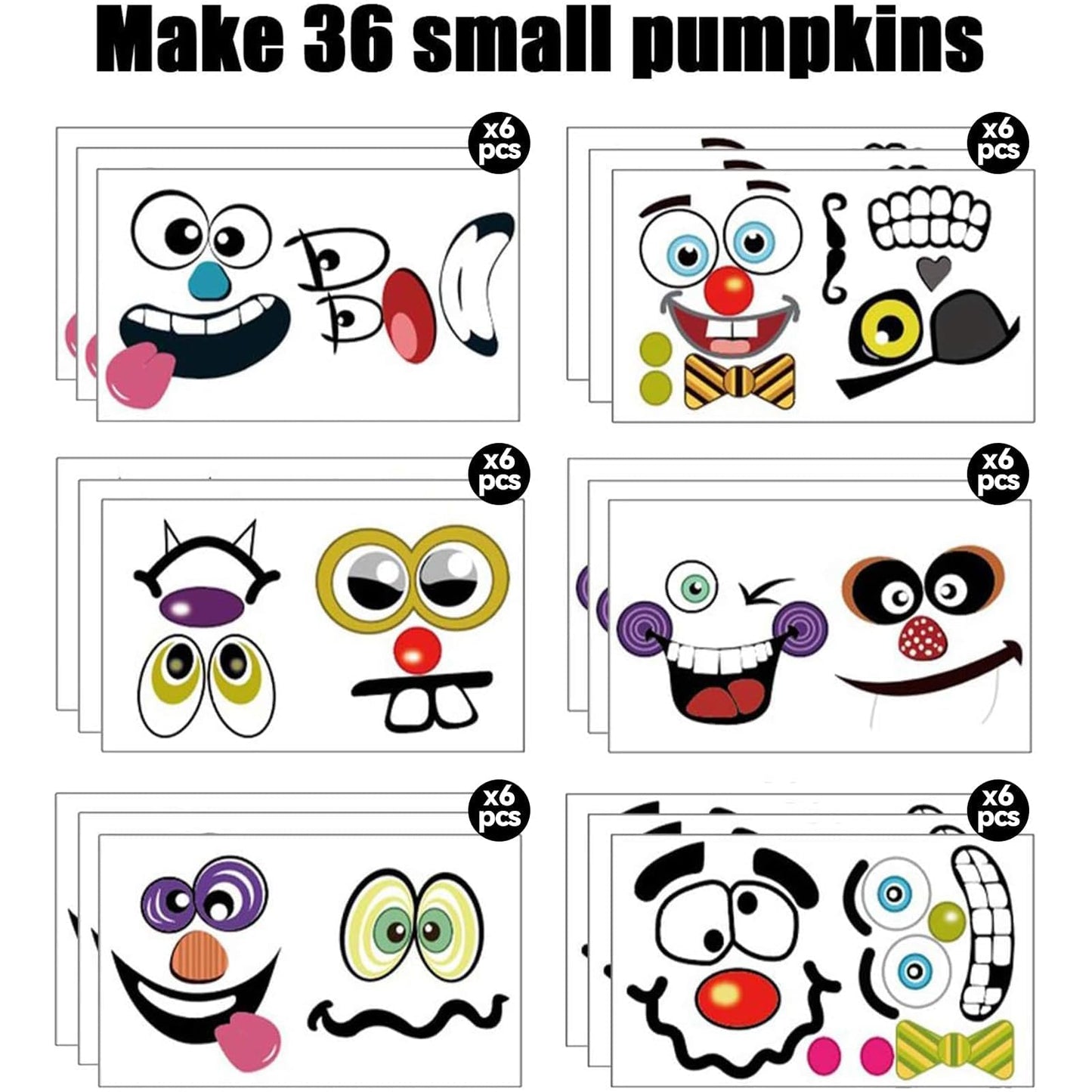 kockuu 72 Pack Halloween Pumpkin Decorating Stickers - Mini Make 36 Sheets of Small Pumpkin Face Stickers for Kids, Toddlers & Party Favors