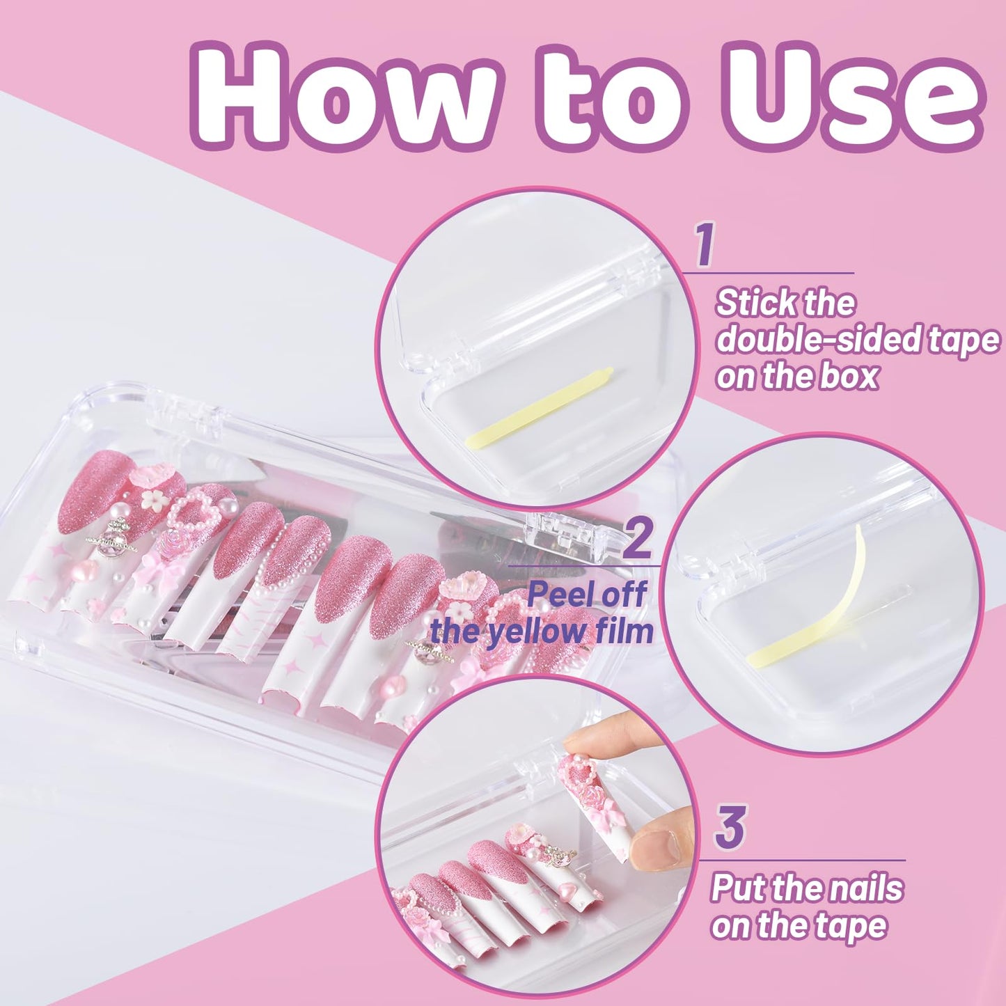JynJyn 12Pcs Press On Nail Cases Large, 5.1”×2.95” False Nail Packaging Cases with 30Pcs Adhesive Double Sided Tape, Plastic Clear Box for Fake Nails Storage