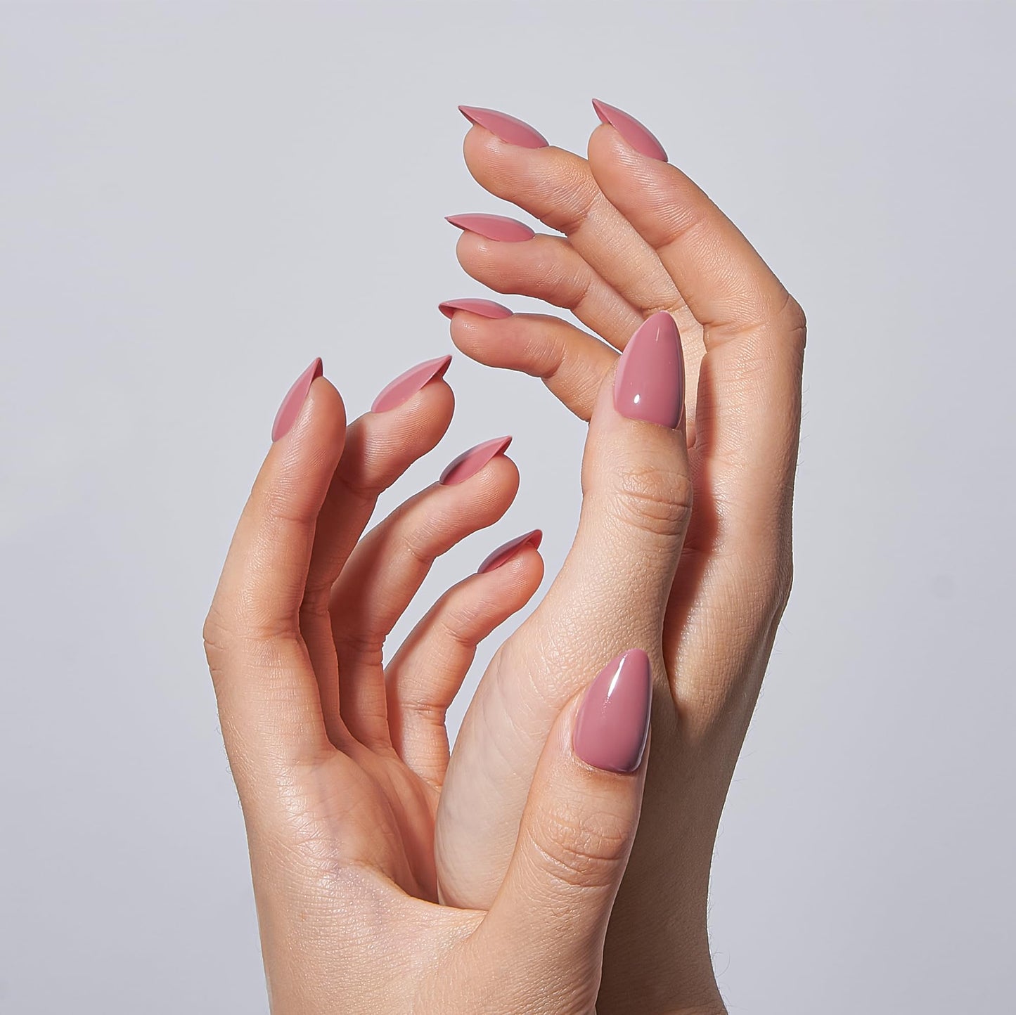 CurvLife Medium Almond Press On Nails, Soft Gel Pre-Built Apex Fake Nails, Nude Pink Structured Design, Reusable Full Cover Press Ons for Women