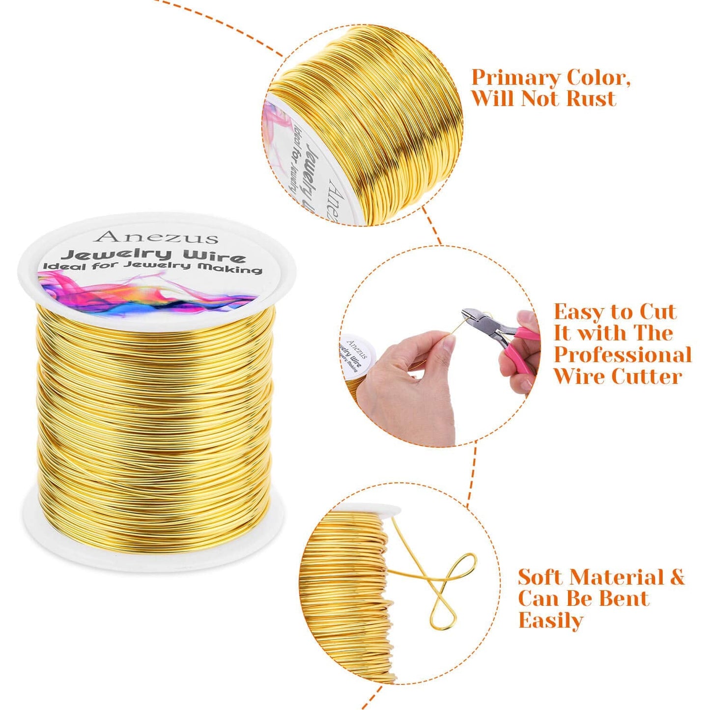 anezus 20 Gauge Jewelry Wire, 28 Yards Craft Wire Tarnish Resistant Copper Beading Wire for Jewelry Making Supplies and Crafting(Gold)