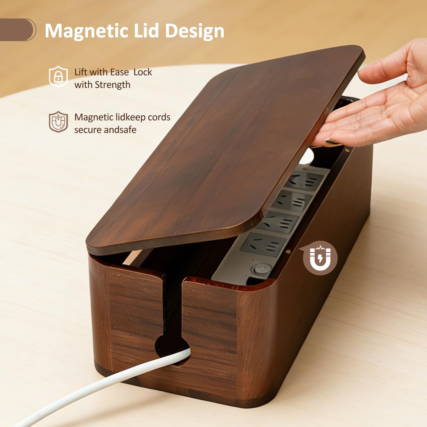 Large Acacia Wood Cable Management Box - Cord Hider & Organizer for TV Wires, Power Strip, Electrical Hiding, Desk & Floor Cables - Solution Wire Storage Solution for Office, Living Room, Bedroom