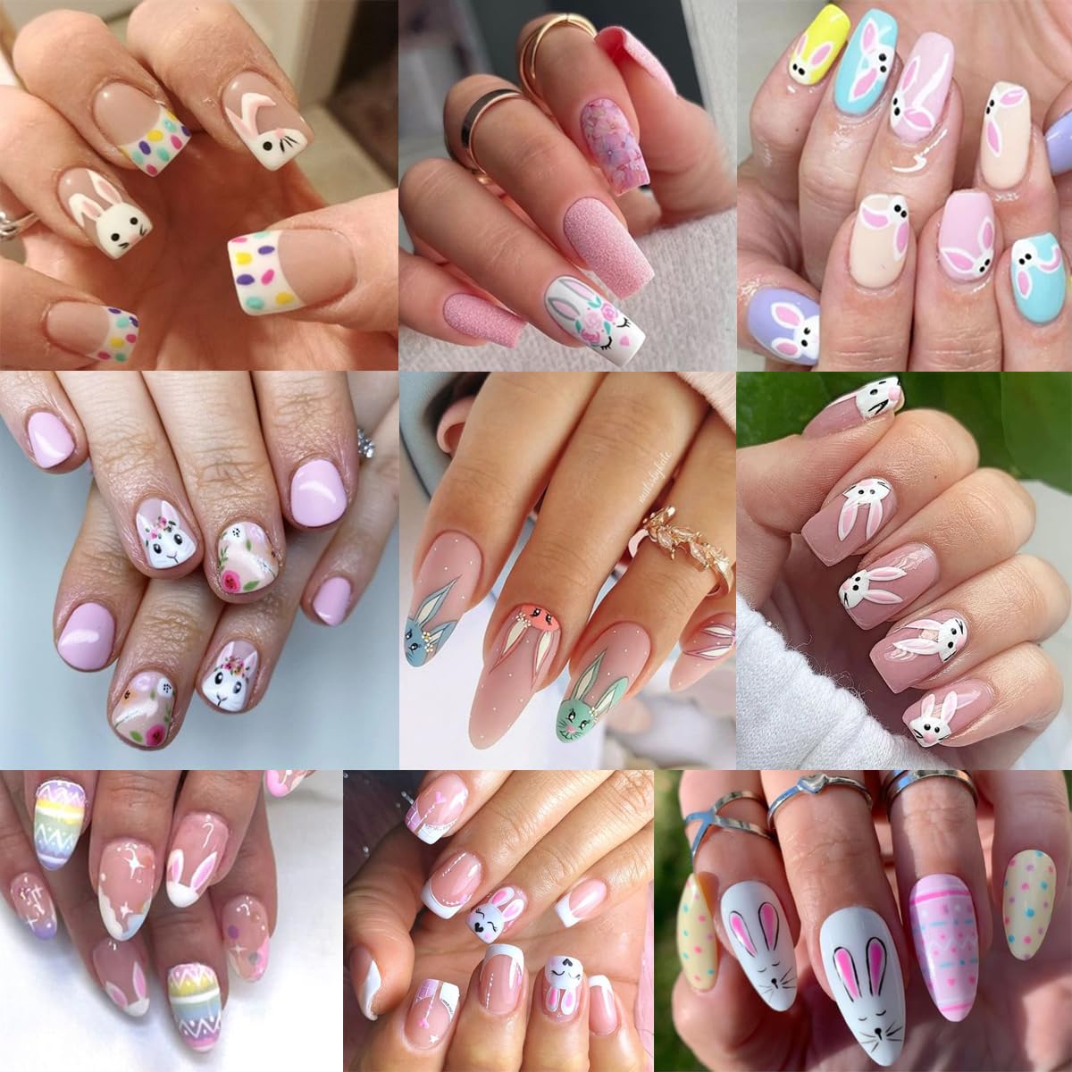 8 Sheets Easter Rabbit Nail Art Stickers Decals,3D Self-Adhesive Nail Art Accessories Cartoons, Rabbits, Animals, Hearts, Flowers,Designs Sticker Lovely Retro Rabbit Manicure DIY Nail Decorations