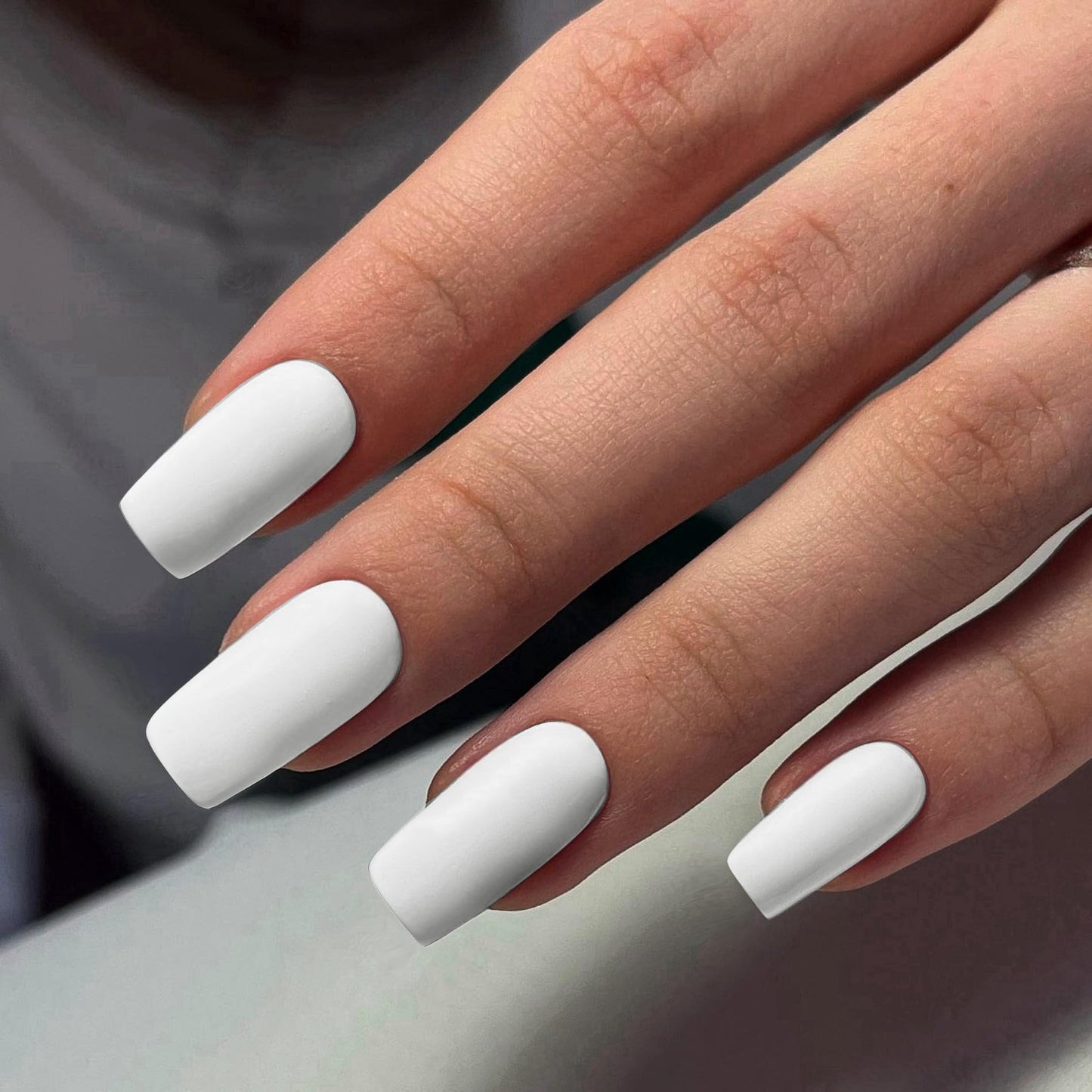 Matte White Press On Nails Medium Long Square, Xcreando Medium Coffin Nails Acrylic Press ons Glue on Nails, Solid Color Fake Nail for Women, Natural Thick Artificial Stick on