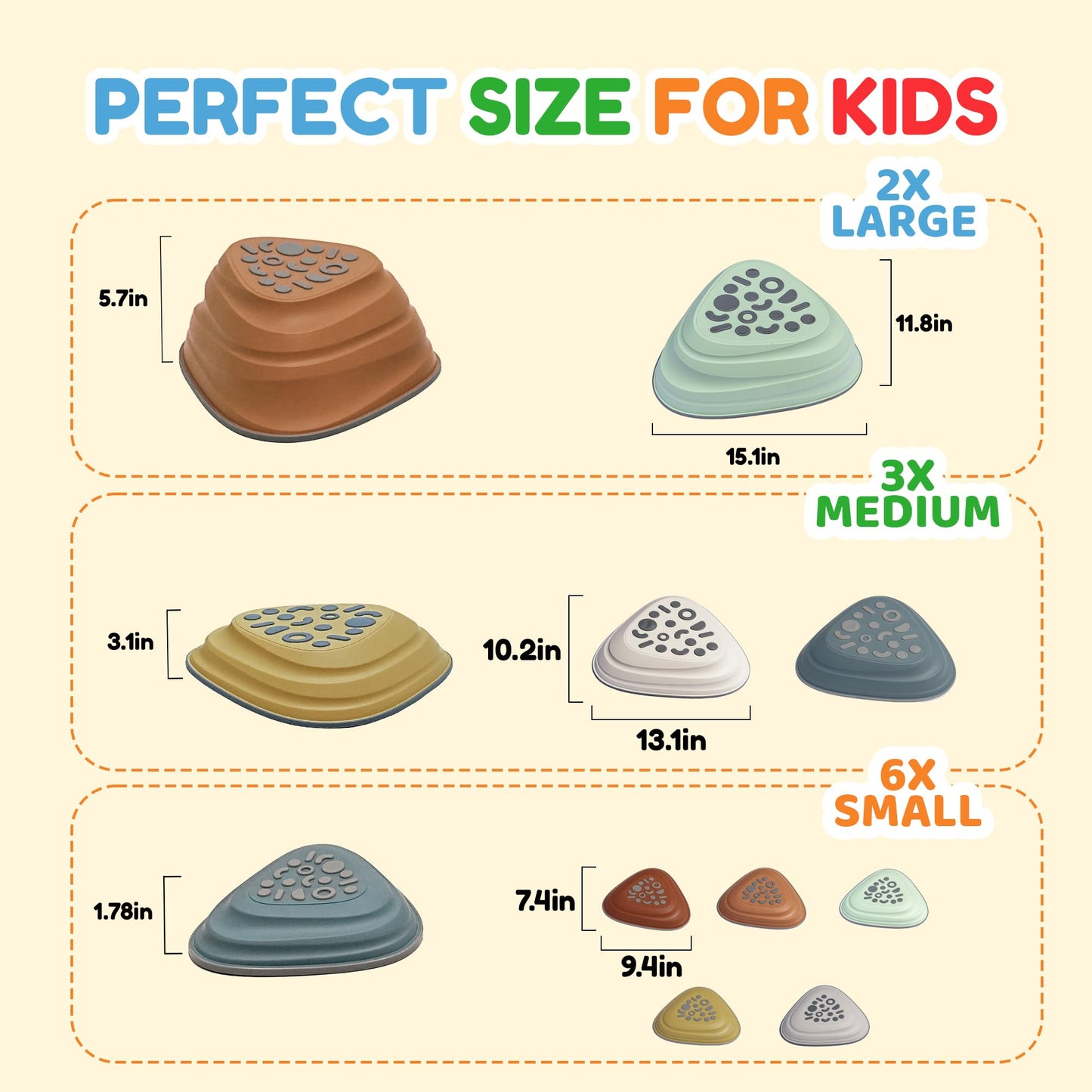 LilStones Kids Balance Stepping Stones Triangular 11PCS Non-Slip Toddler Stepping Stones for Ages 3-8 Years – Durable & Fully Rounded Edges