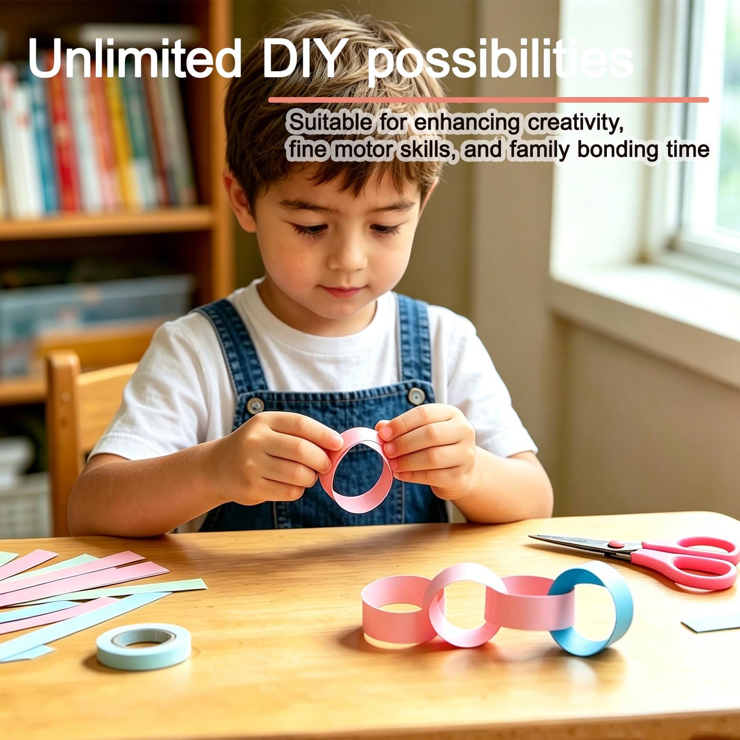 Paper Chain Garland Kit, 600 Sheets 7.9 Inch Precut Paper Strips for DIY Rainbow Chain, Construction Paper Crafts for Birthday Party Wedding Shower Decor, with Double Sided Tape (Macaron)
