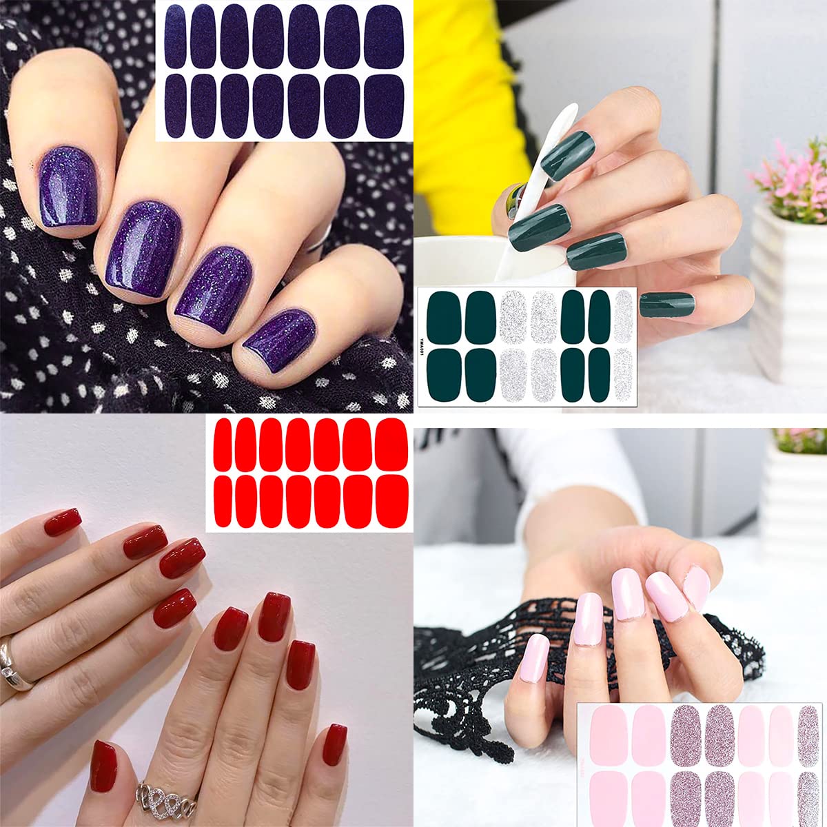 JERCLITY 24 Sheets Glitter Solid Color Nail Polish Strips Nail Wraps Nail Polish Stickers Self-Adhesive Nail Stickers Full Wraps for Women