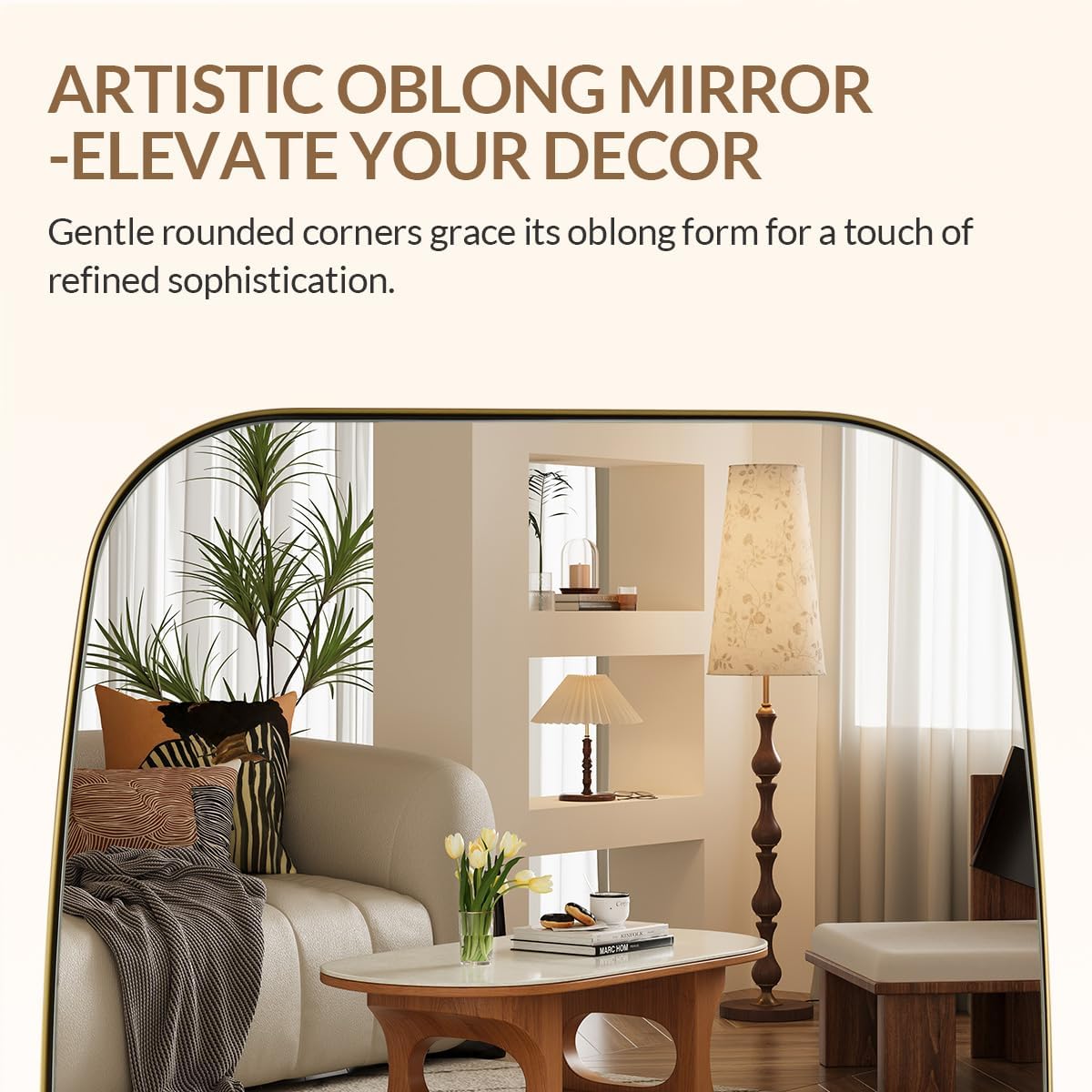 ANDY STAR Gold Oval Mirrors for Bathroom, Large 24x36’’ Brushed Gold Metal Framed Oblong Wall Mirror, Modern Brass Vanity Mirror in Stainless Steel Frame Wall Mount Horizontal or Vertical